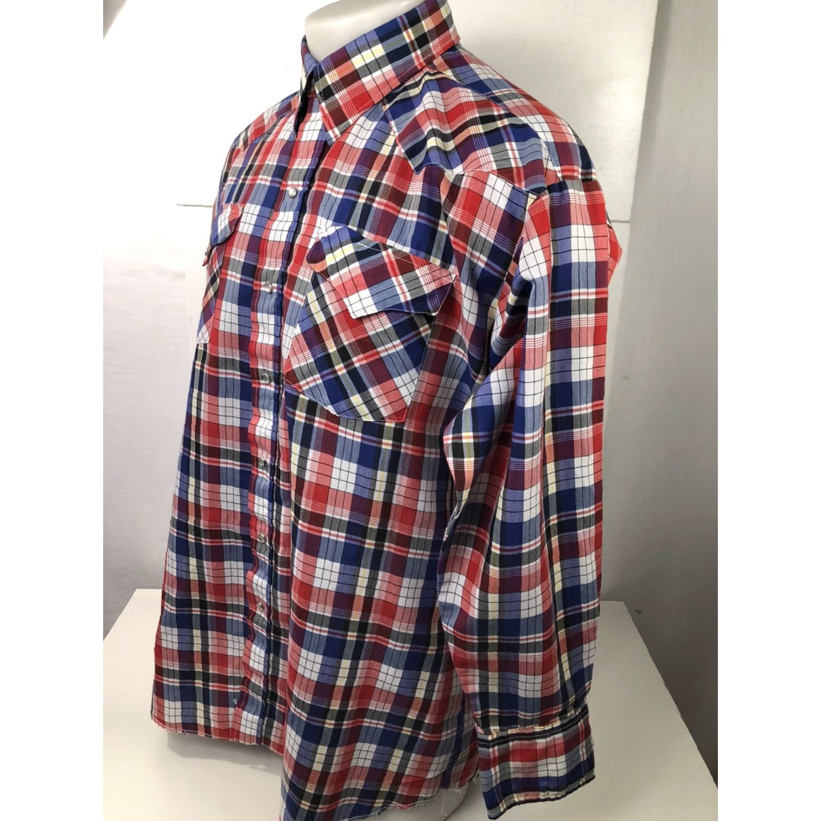 Vintage PANHANDLE SLIM - Mens XL Western Rockabilly PEARL SNAP Cowboy Shirt Shirt Mens XL Blue White Red Yellow Rockabilly 90s Cowboy Snap Button-Up Mens Size US XL / EU 56 / 4 - 5 Thumbnail