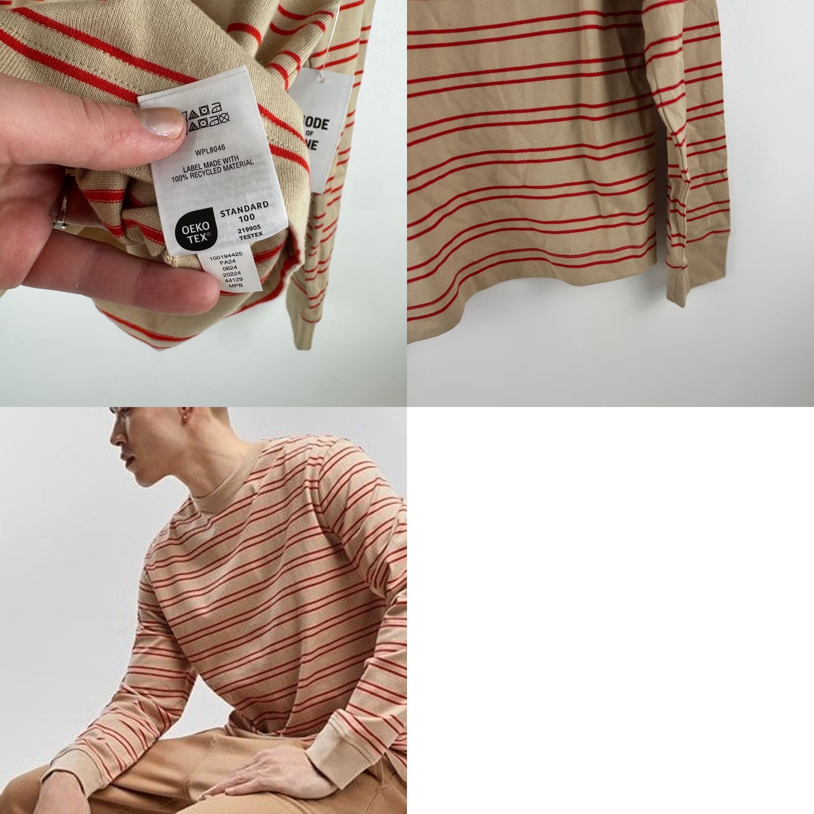 Vintage Mode of One Mens Long Sleeve Striped T-Shirt Cinnamon Brulee Small NEW Size US S / EU 44-46 / 1 - 9 Thumbnail