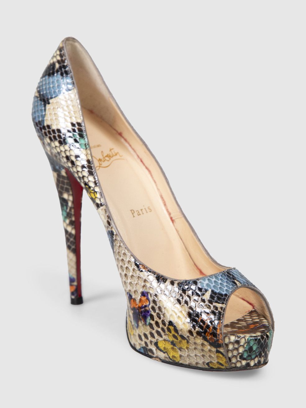 Christian Louboutin Snakeskin Butterfly Print Platform Heels Size US 10 / IT 40 - 1 Thumbnail