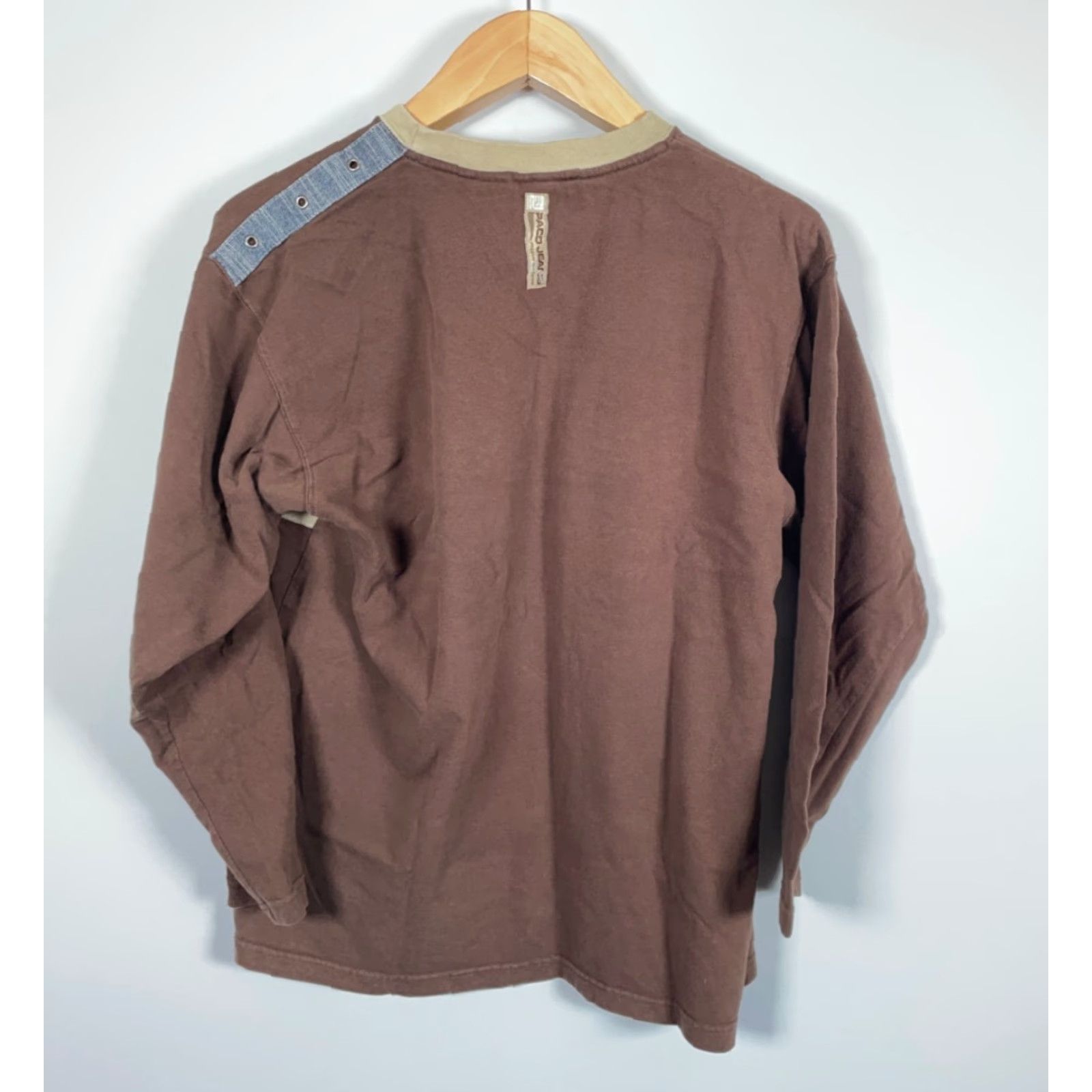 Vintage VINTAGE Paco Jeans T-Shirt 3/4 Sleeve Men Large Brown Embroidered 90s Hipster Retro Cotton Shirt Size US L / EU 52-54 / 3 - 2 Thumbnail