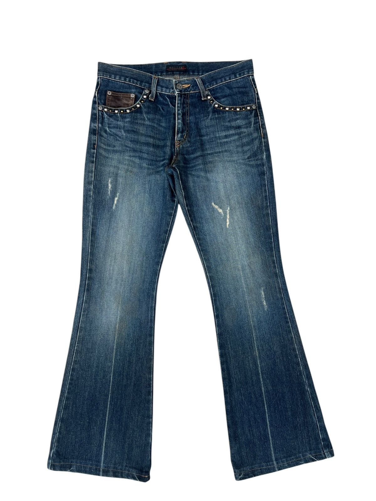 Morgan Homme Morgan Homme Japan Flap Pocket Distress Denim Flare Jeans Size US 31 - 1 Thumbnail