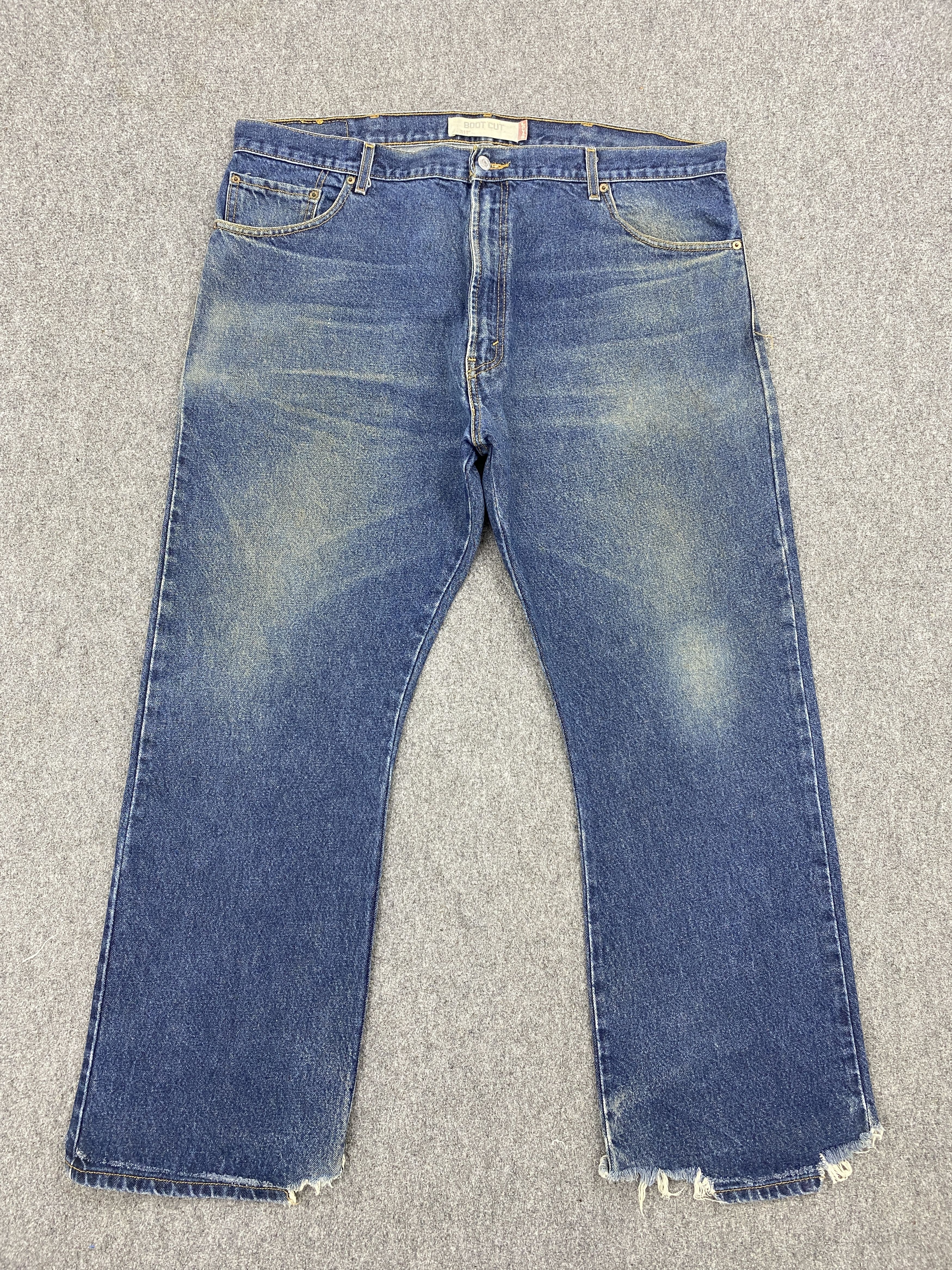 image of Ripped Levis 517 Flared Bootcut Jeans in Blue Denim, Men's (Size 42)