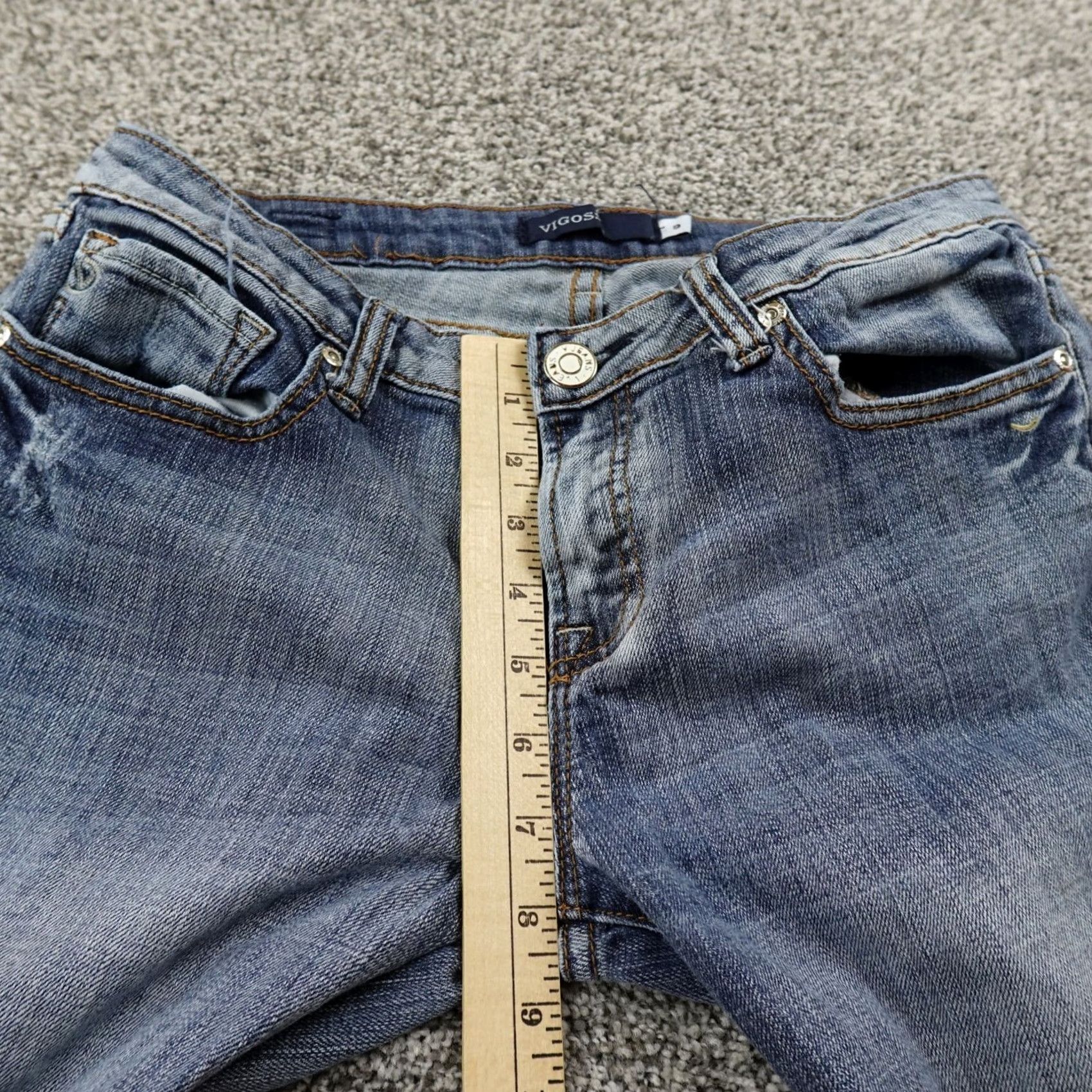 Vintage VIGOSS Jeans Women 9 Blue Denim Boot Flare Low Rise 5-Pocket Stretch Logo USA Western Cowboys Hippster Y2K Womens Jeans Size 30" / US 8 / IT 44 - 5 Thumbnail