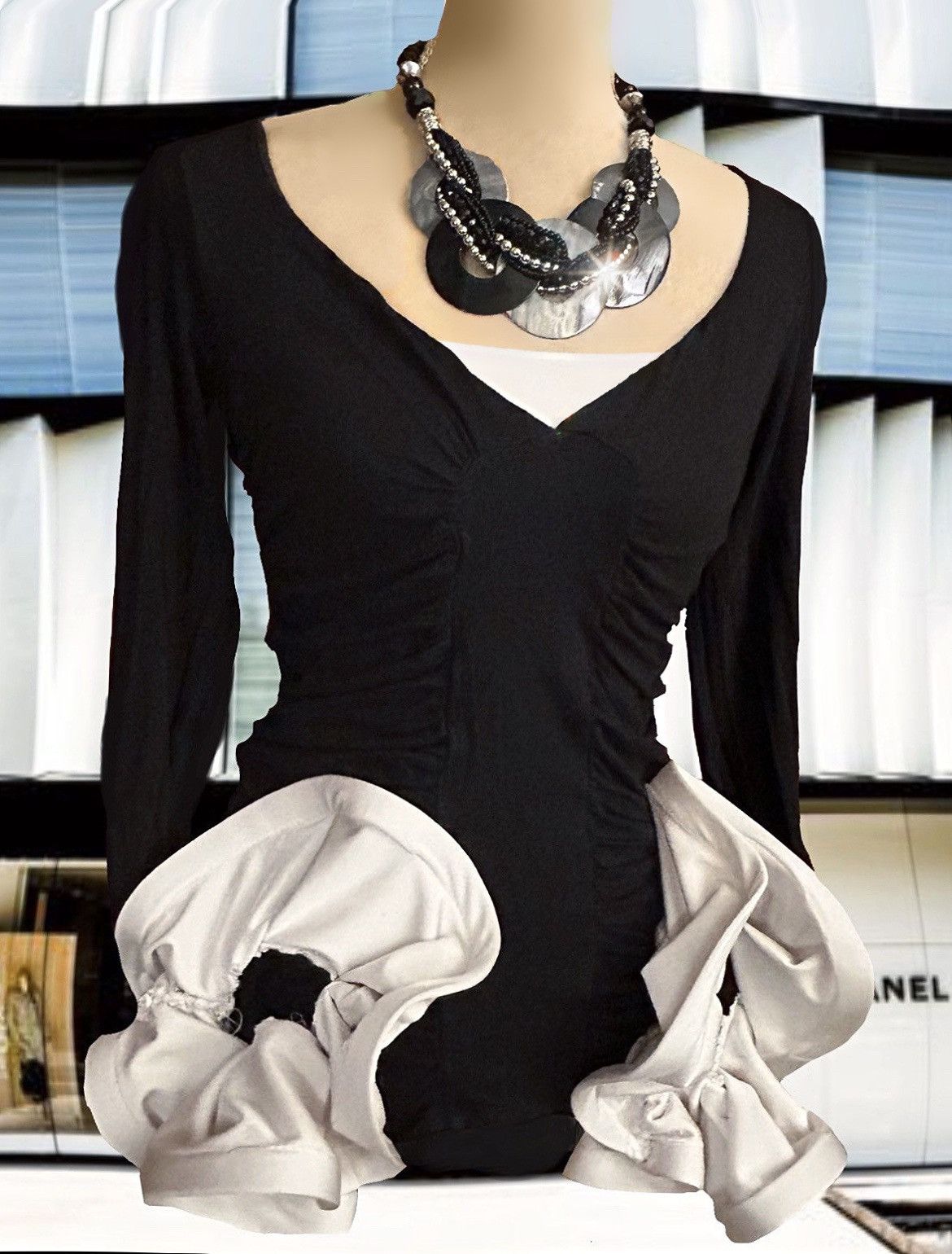 Designer × Vintage Preowned Elevated Two-Tone Bell Cuff -Sleeve Top Size S / US 4 / IT 40 - 1 Thumbnail