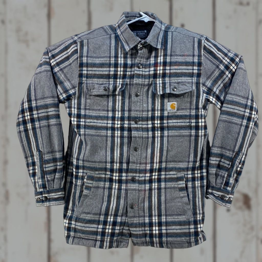 Carhartt VINTAGE Carhartt Shirt Jacket Mens S Gray Plaid Flannel Sherpa Lined Button Snap - Outdoor, Workwear, Casual Mens Size US S / EU 44-46 / 1 - 1 Thumbnail