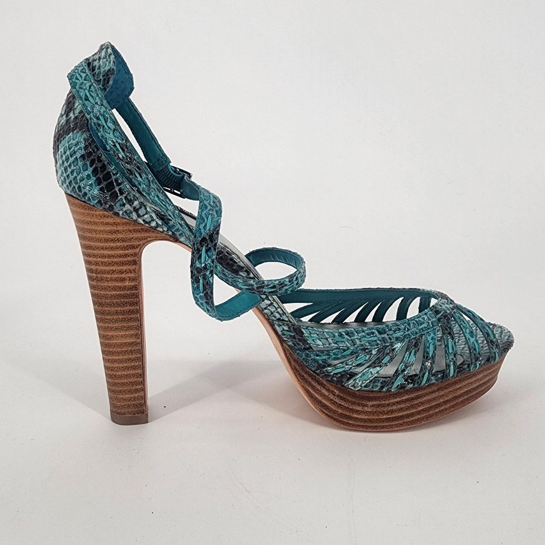 White House Black Market White House Black Market Teal Snakeskin Sandal Women's Sz 10 Size US 10 / IT 40 - 6 Thumbnail
