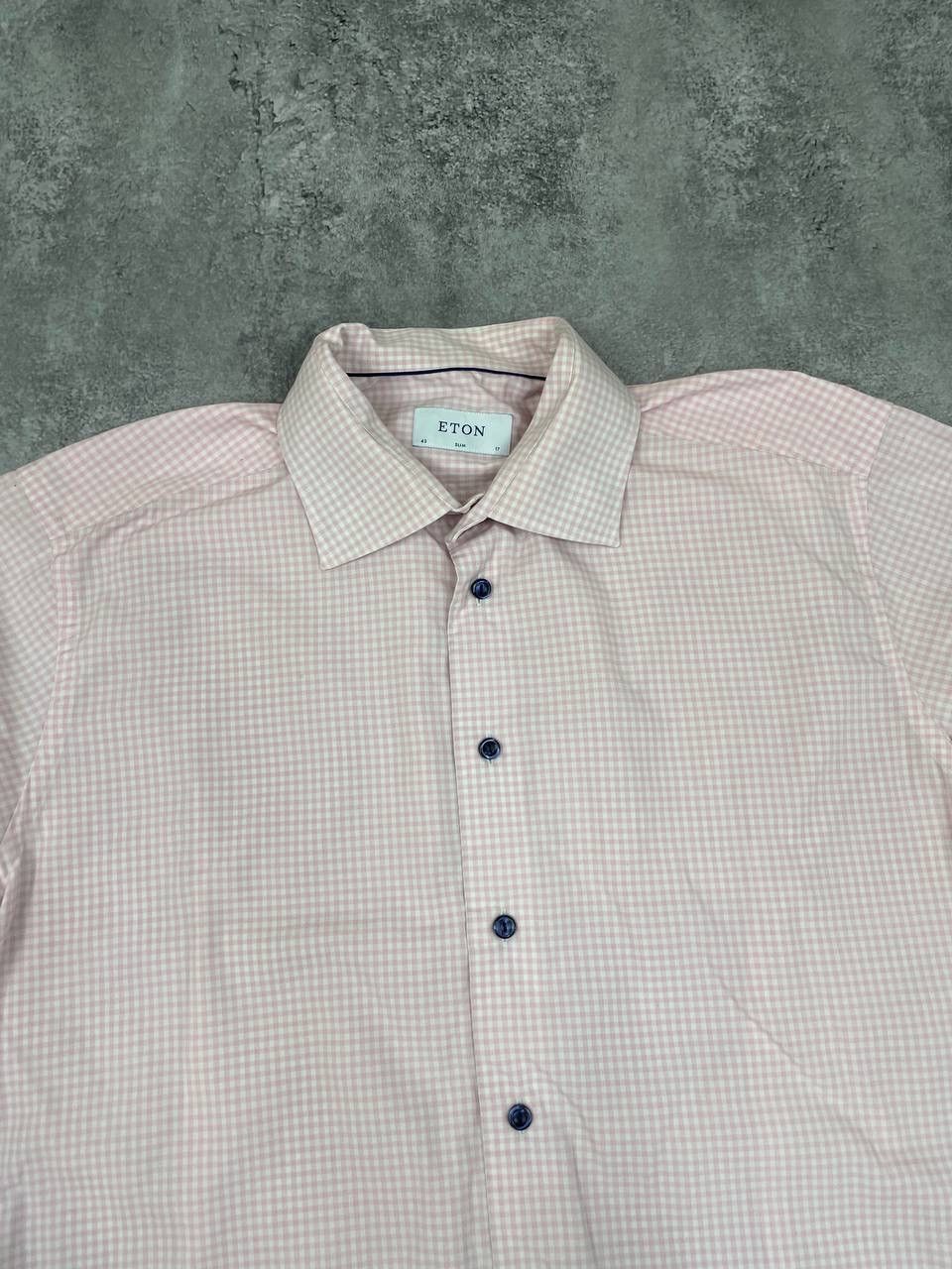 Eton Eton Men Cotton Dress Shirt Slim Fit Check Long Sleeve Pink Size US XL / EU 56 / 4 - 2 Thumbnail
