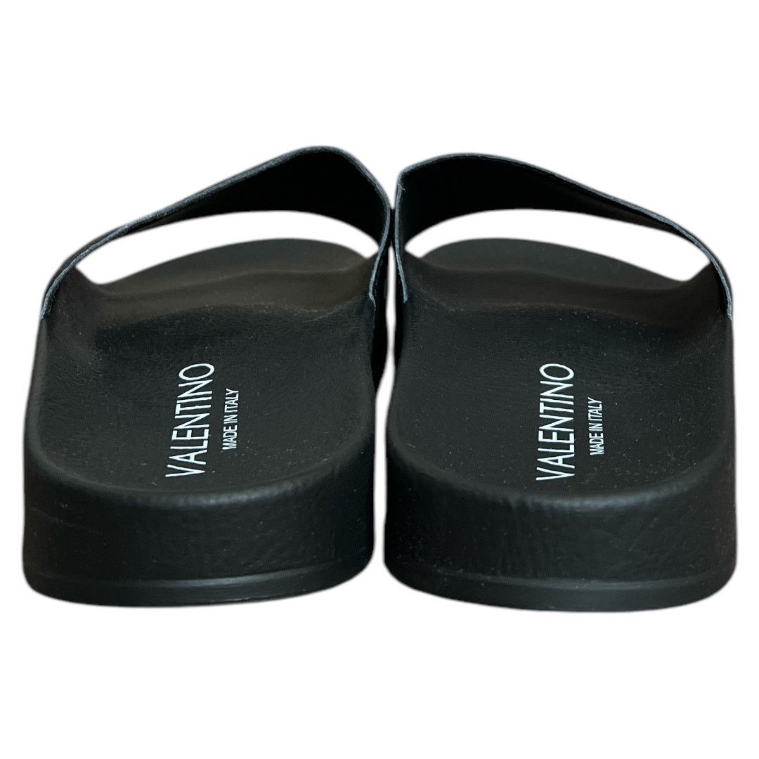 VALENTINO Black Footbed Gaia Leather Slide Sandals, IT41/US8