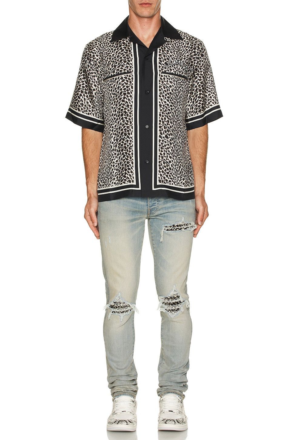 Amiri o1orln1025 MA Leopard Bowling Shirt in Black/White Size US L / EU 52-54 / 3 - 5 Thumbnail