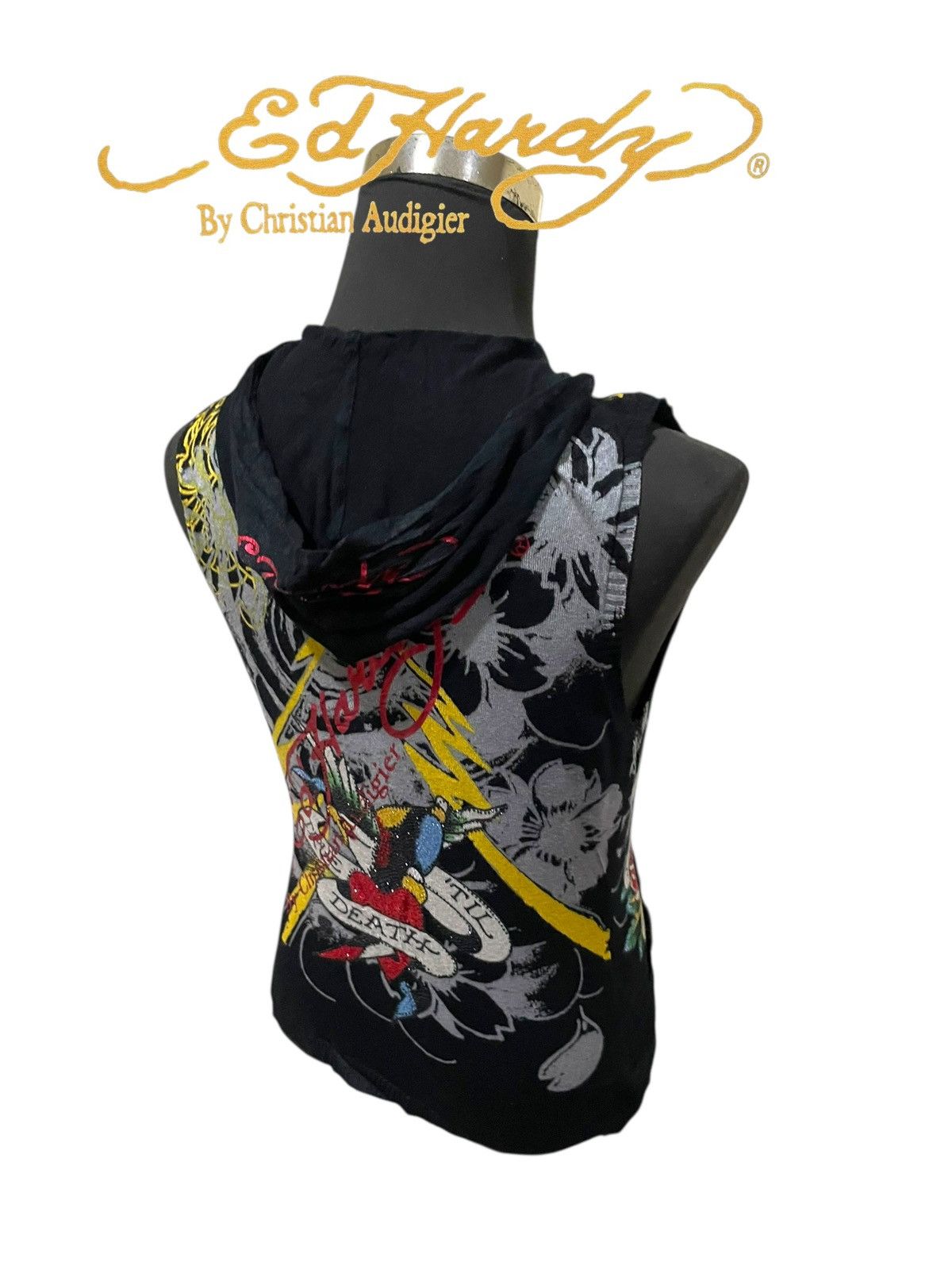 Christian Audigier Ed Hardy By Christian Audigier Sleeveless Hooded Sweatshirt Size M / US 6-8 / IT 42-44 - 17 Thumbnail