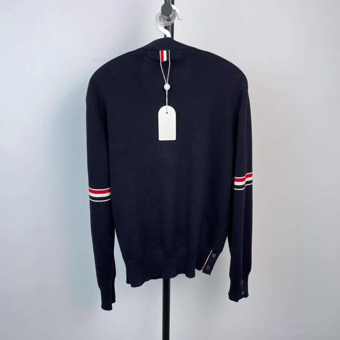 Thom Browne TB Navy V-Neck Wool Cardigan Red/White Sleeve Stripes 170 Size US S / EU 44-46 / 1 - 3 Thumbnail
