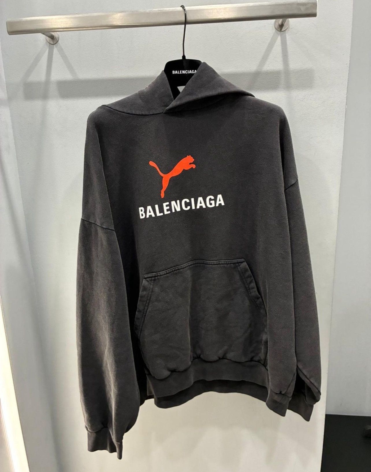 Balenciaga × Puma PUMA MEDIUM FIT HOODIE IN BLACK FADED Size US XL / EU 56 / 4 - 1 Thumbnail