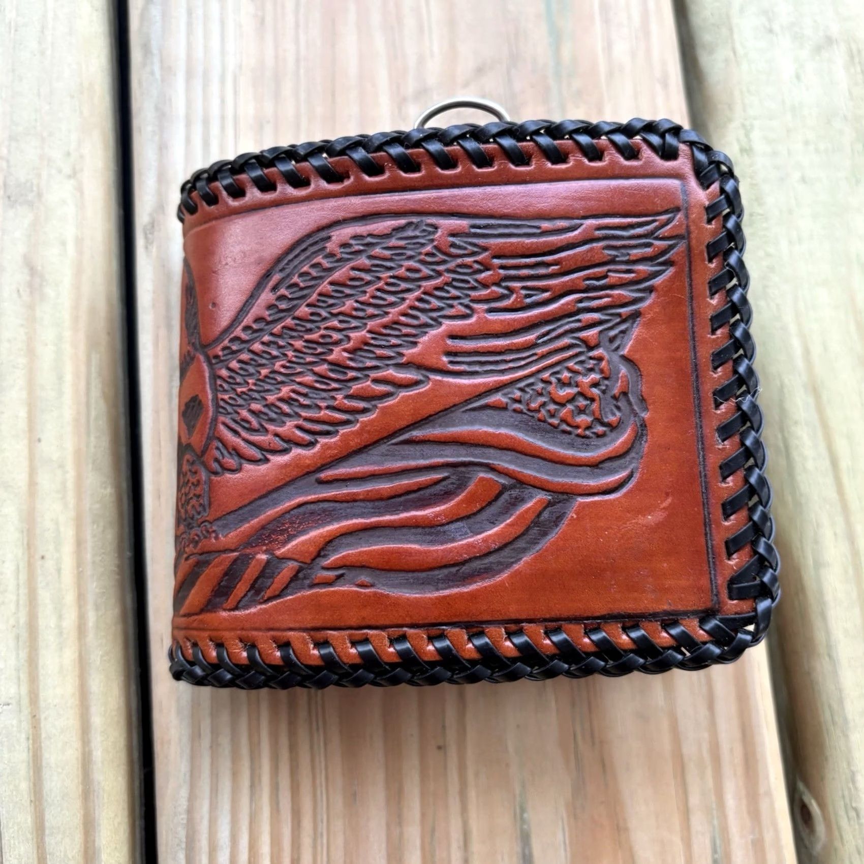 Vintage VINTAGE Eagle Leather Wallet Whipstitch Bifold Hand Tooled USA Made Freedom Size ONE SIZE - 3 Thumbnail