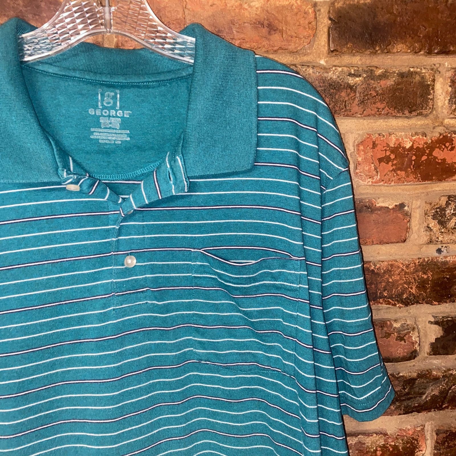 George George Teal Blue Stripe Short Sleeve Collared Polo Shirt 2XL Size US XXL / EU 58 / 5 - 2 Thumbnail