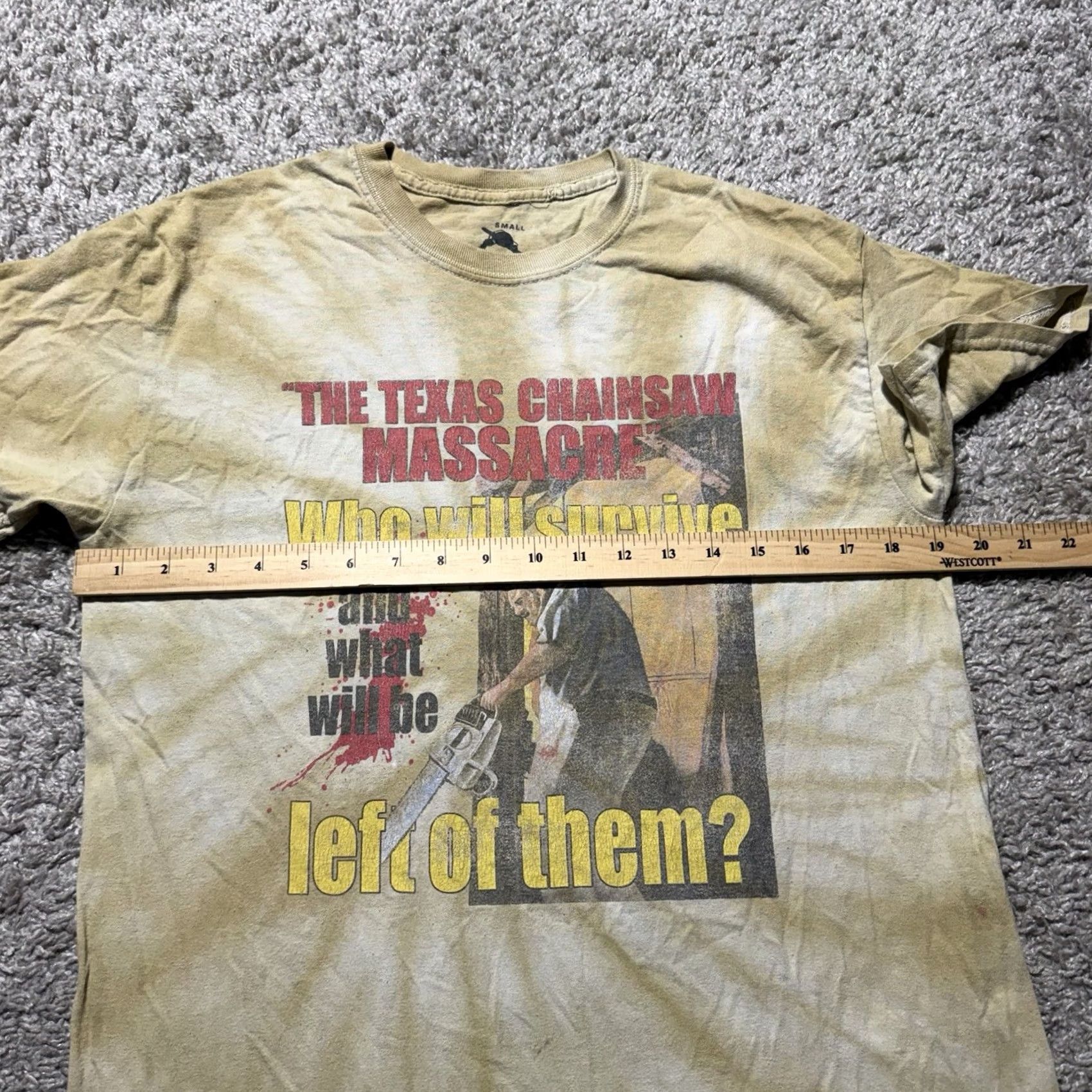 Etro VINTAGE Texas Chainsaw Massacre Mens Small Yellow Tie Dye T Shirt Retro Movie Shirt Mens S Yellow Retro Colorway Theme: Retro Size US S / EU 44-46 / 1 - 5 Thumbnail