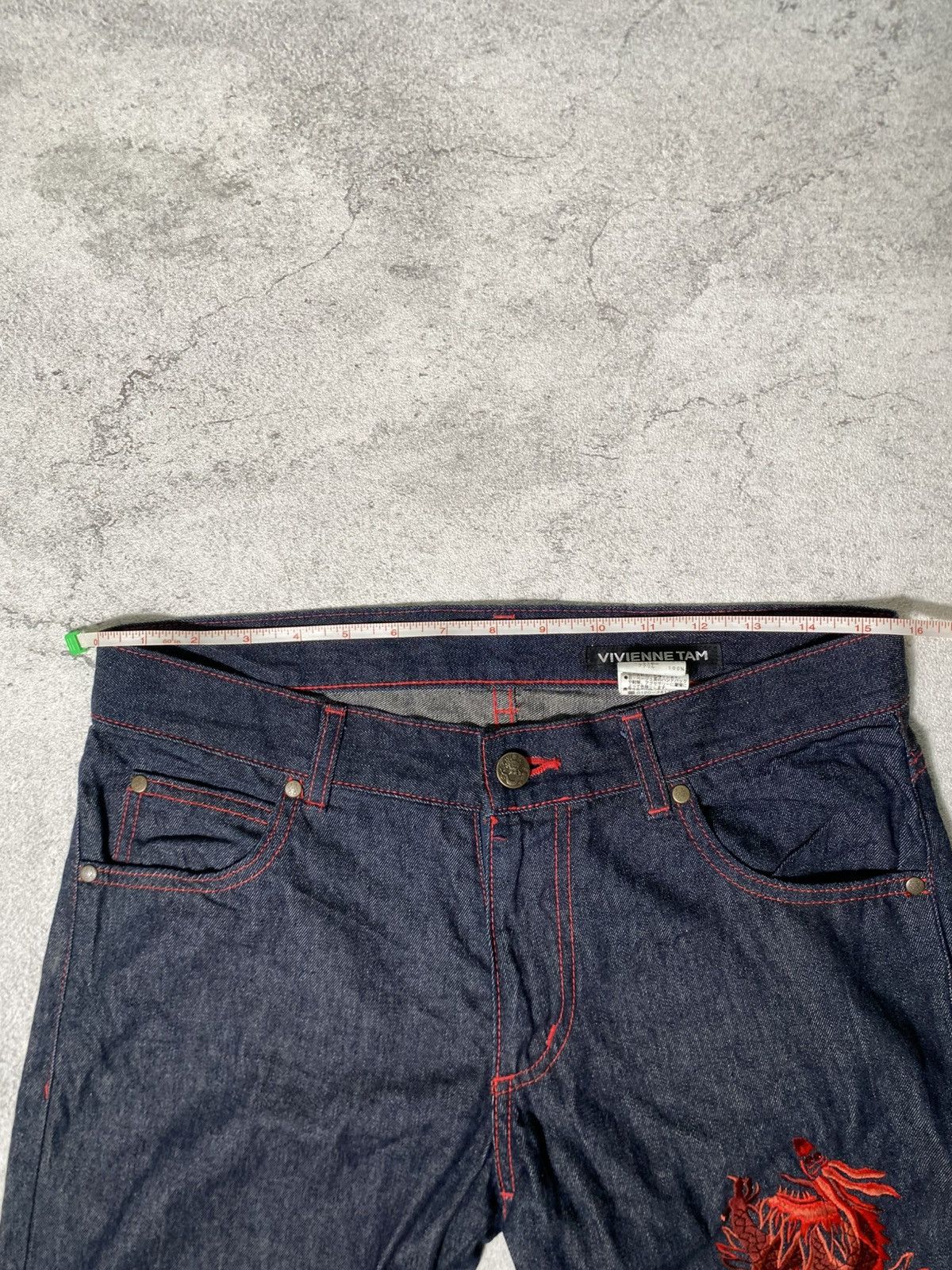 Japanese Brand × Le Grande Bleu (L.G.B.) × Vivienne Tam Vintage Vivienne Tam Dragon embroidered denim pants Size 31" - 9 Thumbnail