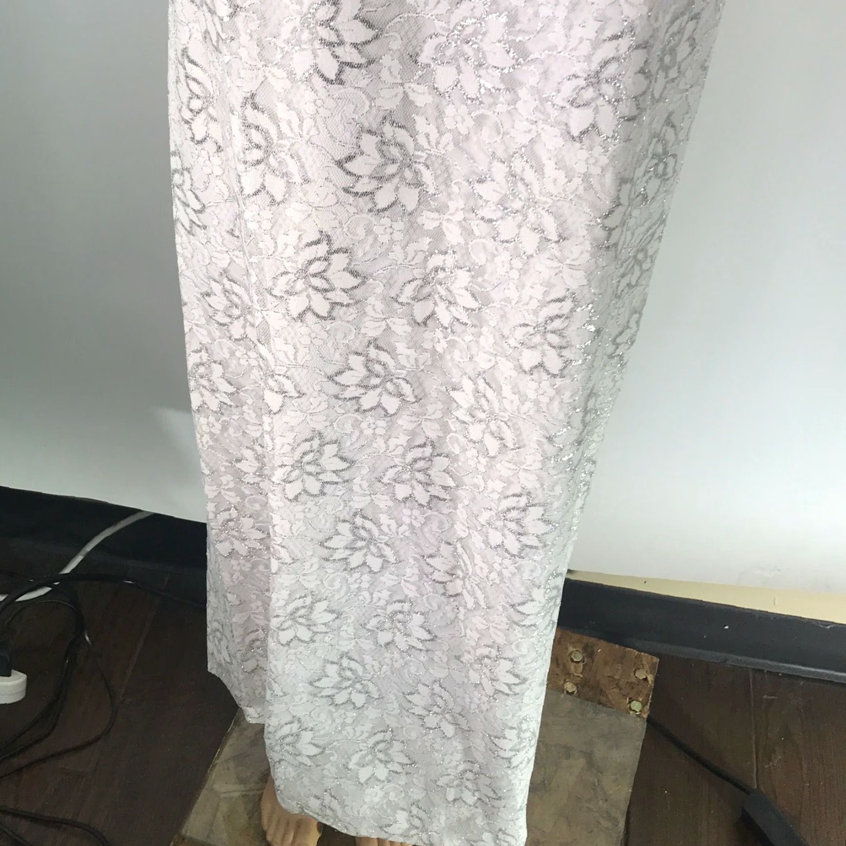 Vintage Womens Sleeveless Floral Print Embellished White Silver Maxi Gown Dress Size L Size L / US 10 / IT 46 - 6 Thumbnail