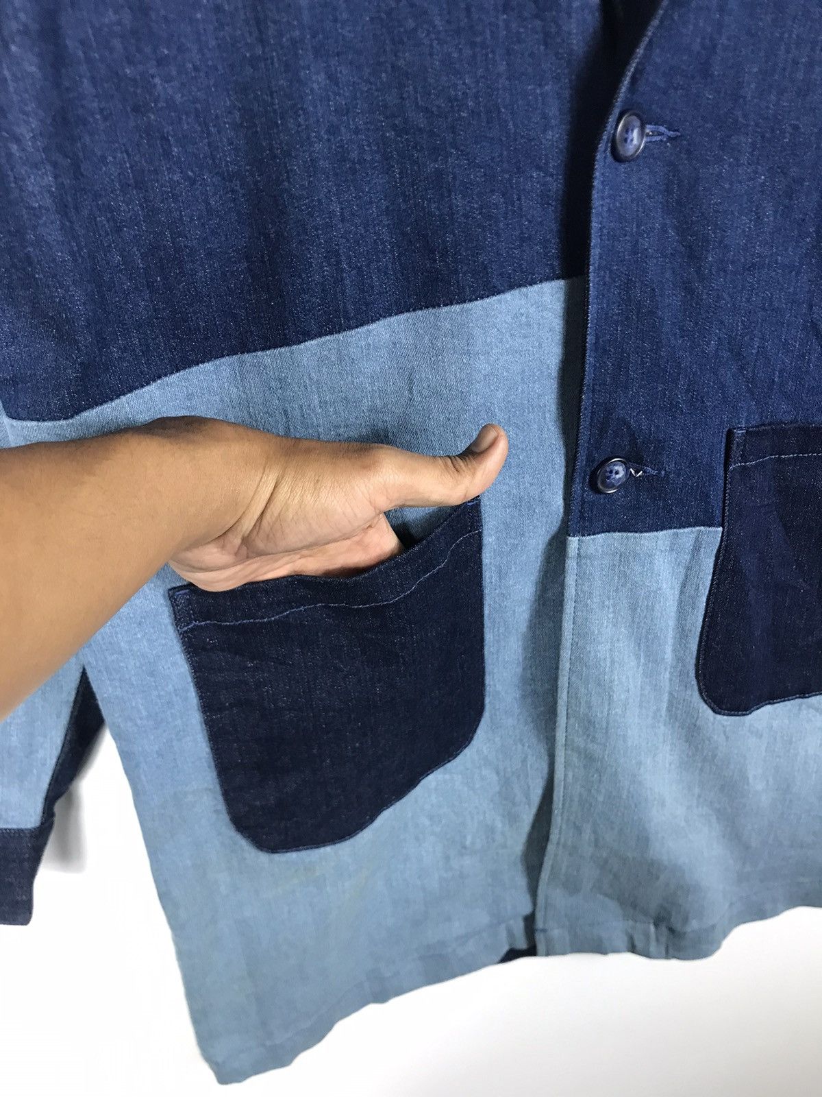 Japanese Brand 🔥 Timely Warning Blue Japan Denim Button Long Coat Jacket Size US L / EU 52-54 / 3 - 6 Thumbnail