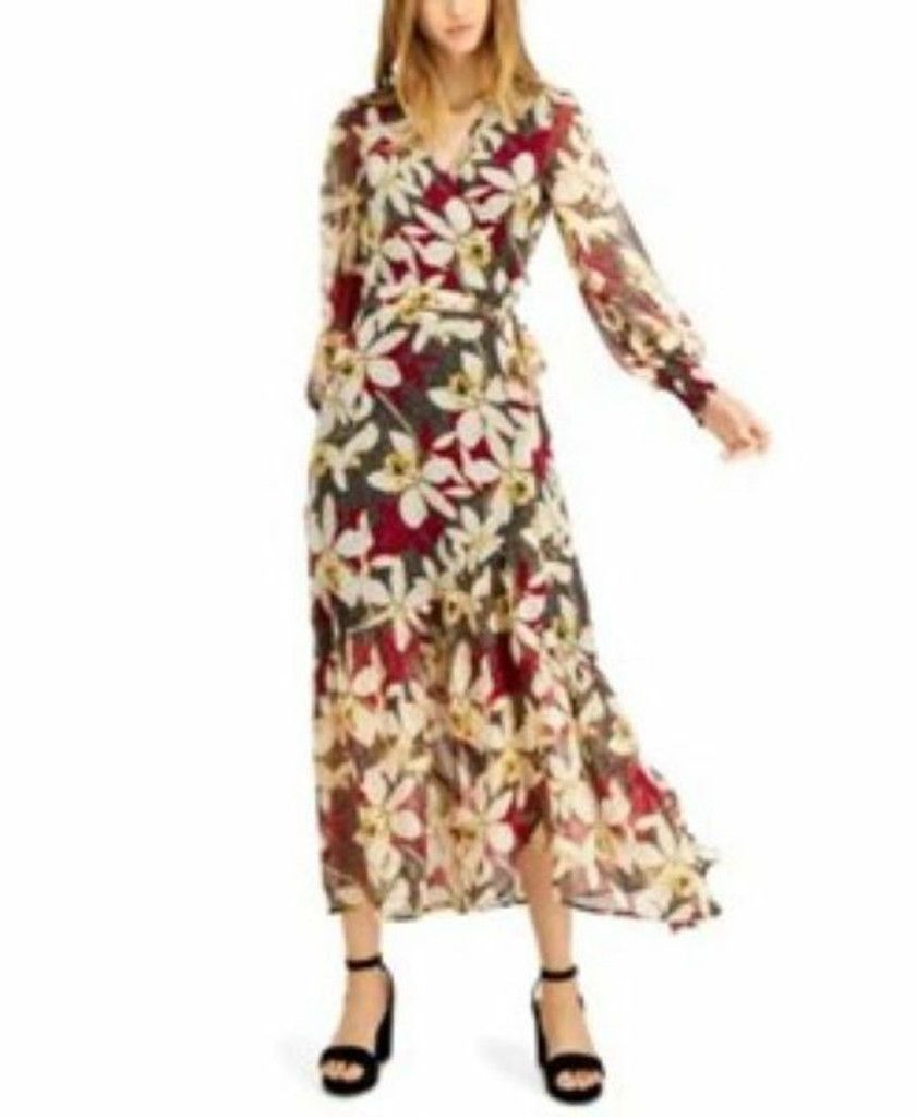 Bar III Bar III Floral Long-Sleeve Wrap V-neck Dress XX Lined NWT Size XXL / US 16-18 / IT 52-54 - 1 Thumbnail