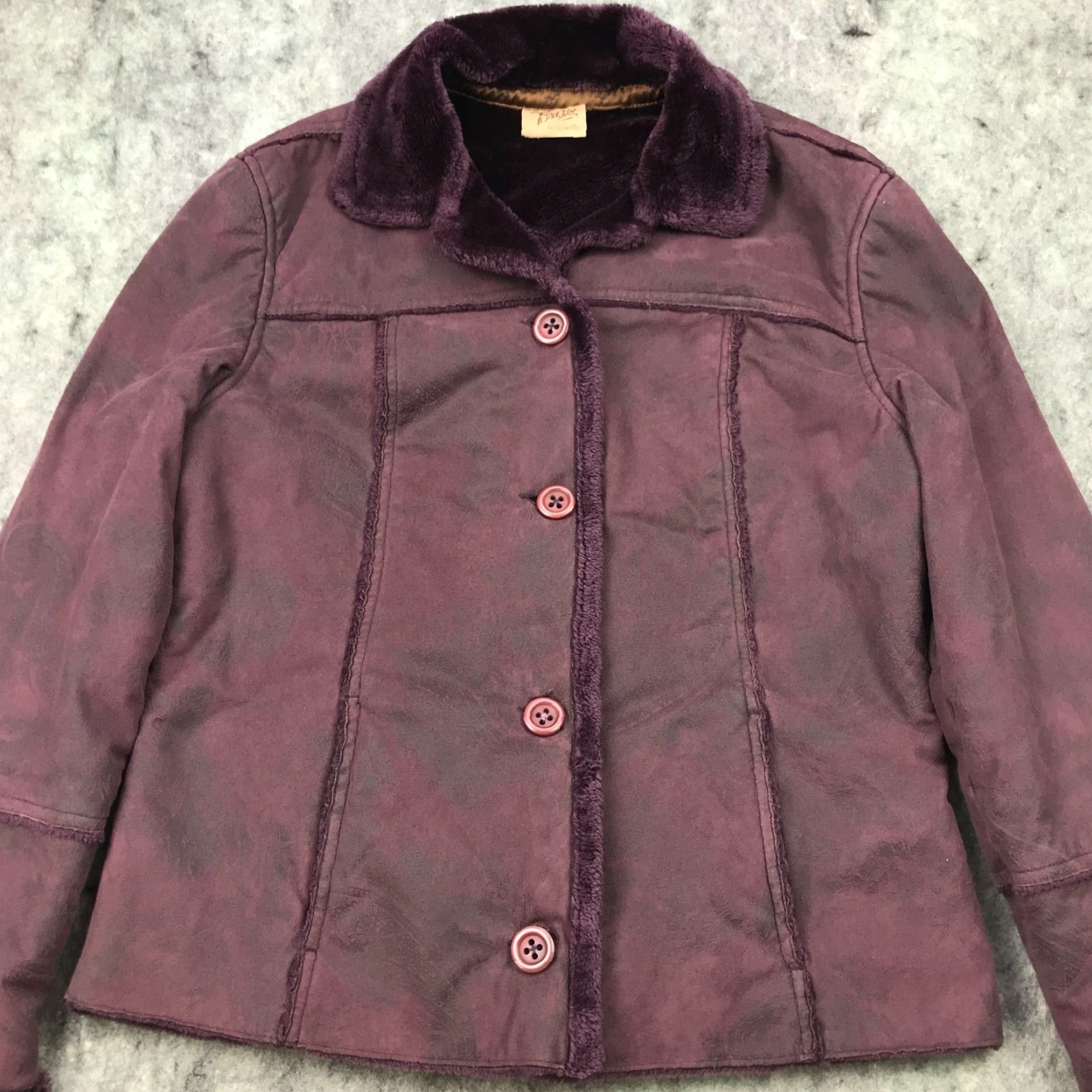 Vintage Cabela's Dick Idol Womens Jacket Medium Maroon Faux Suede Faux Fur Lining Paisley Pattern Button Up Casual Jacket Womens M Purple/Maroon Size M / US 6-8 / IT 42-44 - 2 Thumbnail