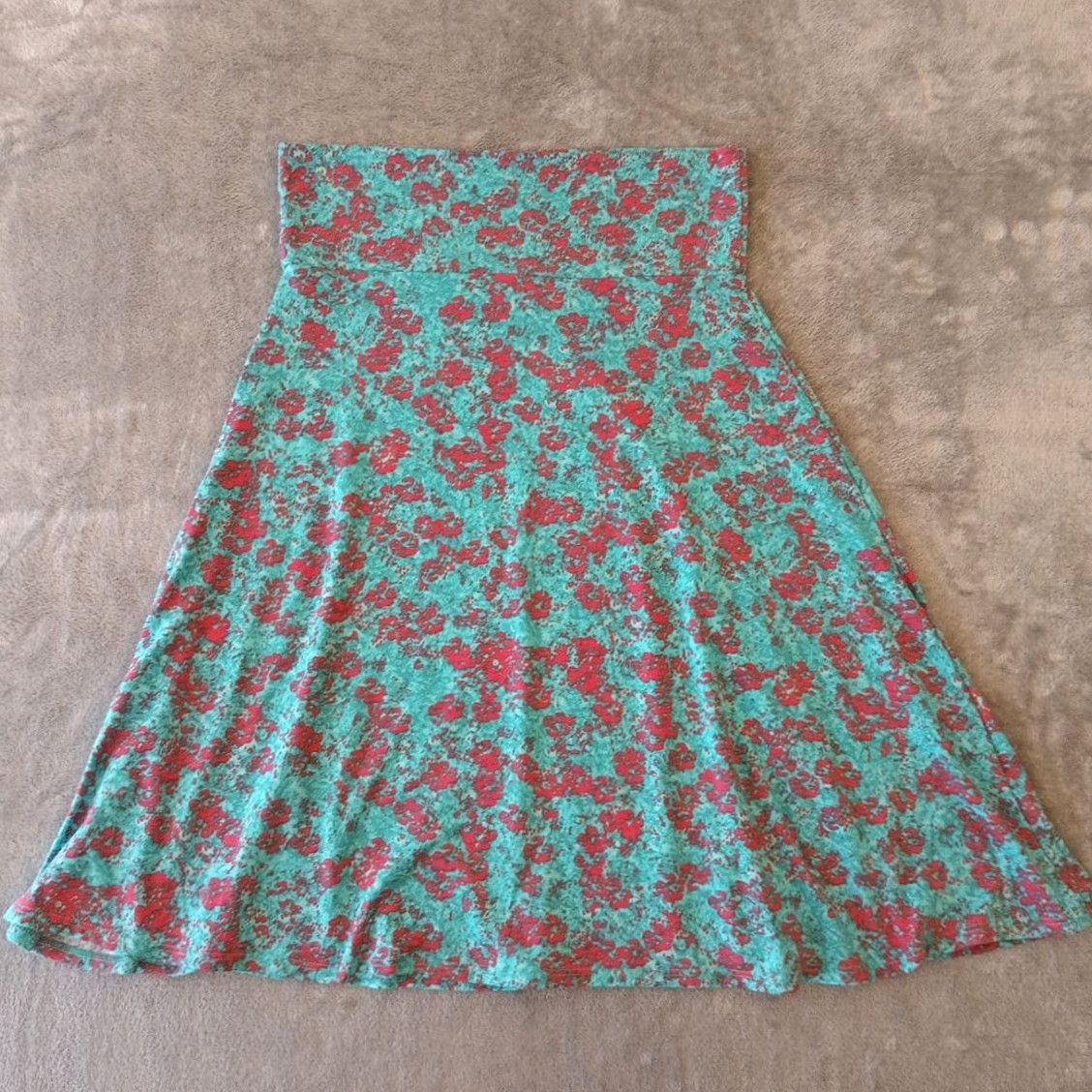 Vintage LuLaRoe Skirt Knee Length A-Line Geometric Blue S KS, Blue, Polyester Spandex, Stretch, Regular, Women, LuLaRoe Skirt Size 28" / US 6 / IT 42 - 2 Thumbnail