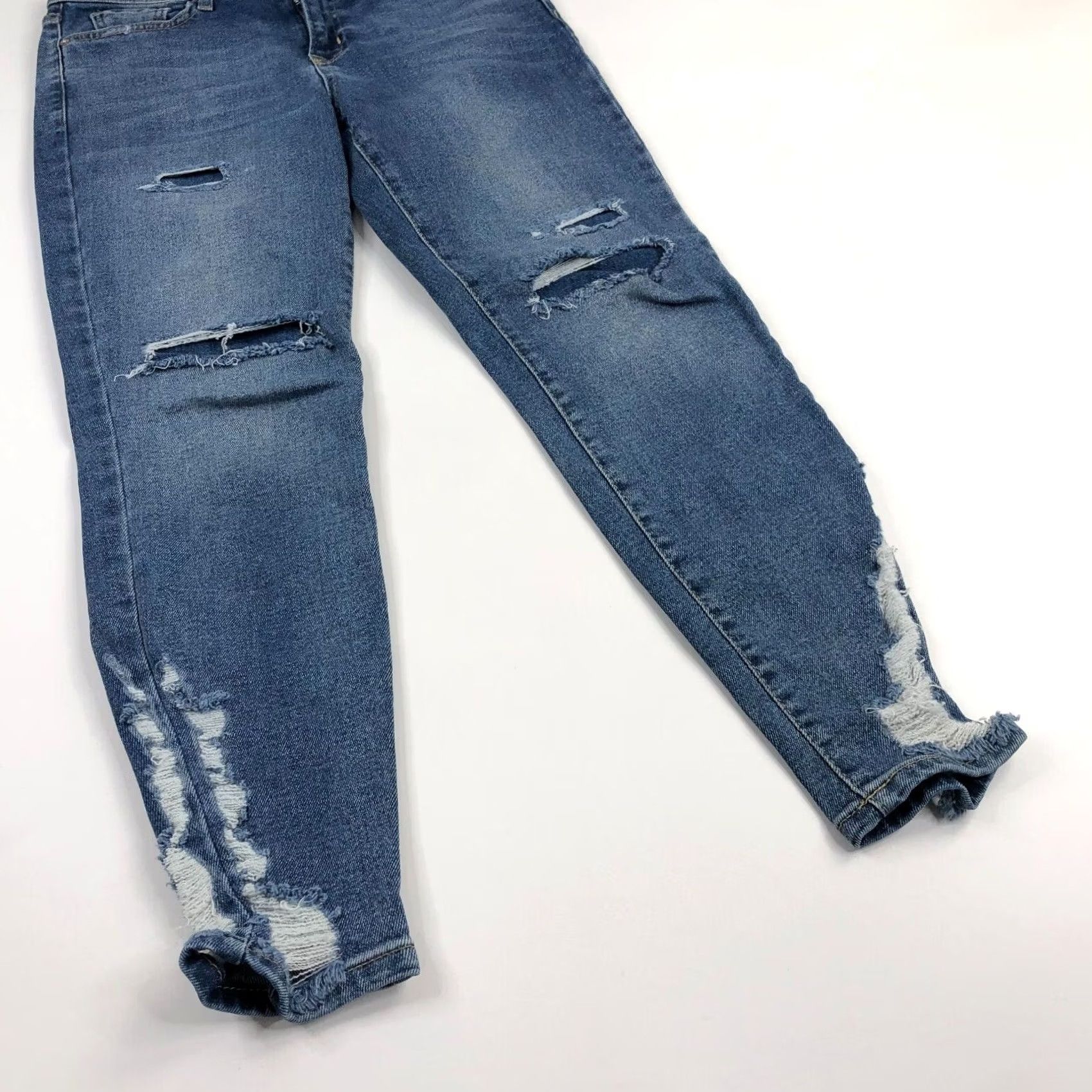 Free People Free People Jeans Skinny Mid Rise 28 (Actual 30W 27L) Distressed Denim Blue 5-Pocket Button Zip Womens Girls Size 28" / US 6 / IT 42 - 3 Thumbnail