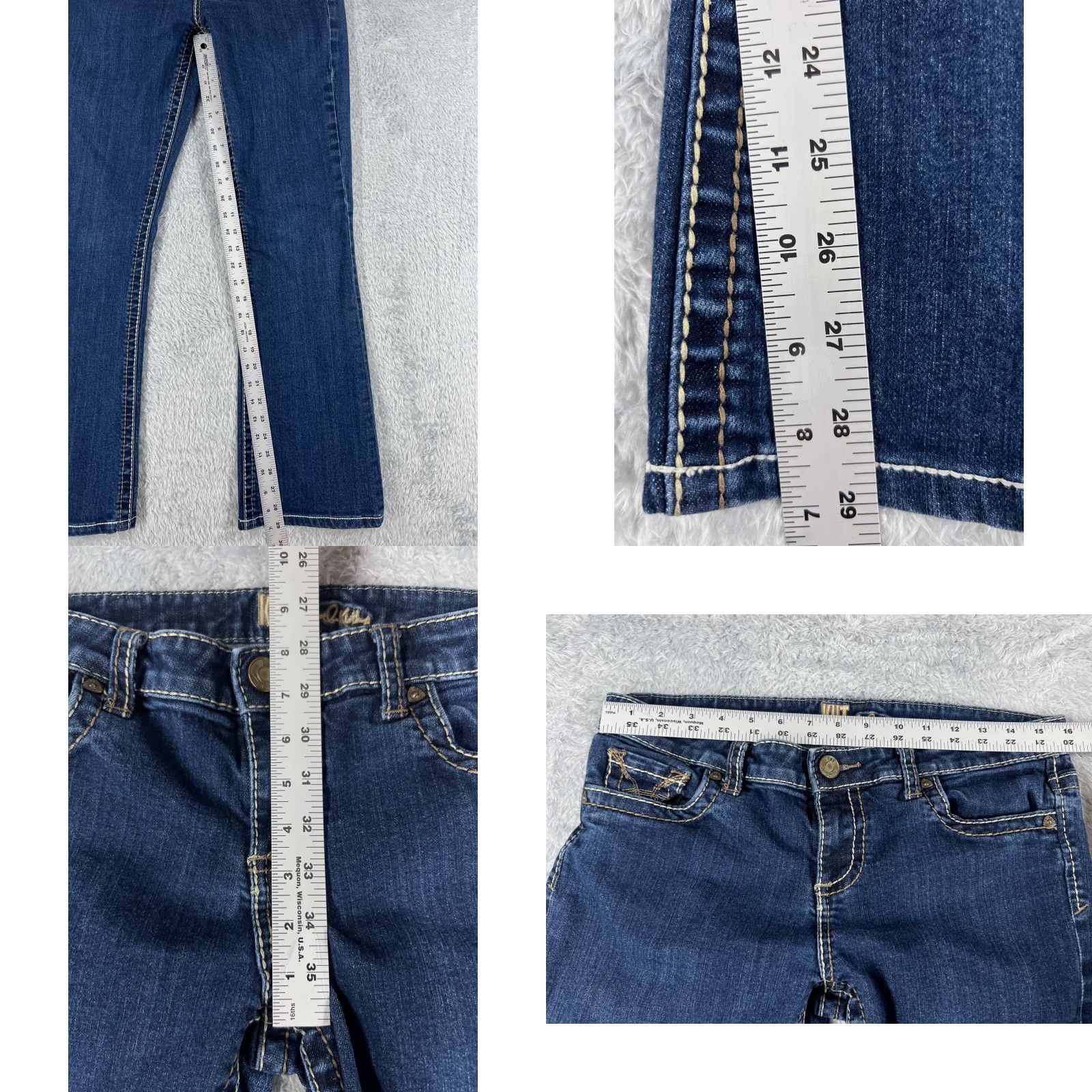 Vintage KUT from the Kloth Jeans Women 8 Blue Denim Flared Low Rise 30x29 Cotton Stretch Distressed Embroidered Logo Size 30" / US 8 / IT 44 - 8 Thumbnail