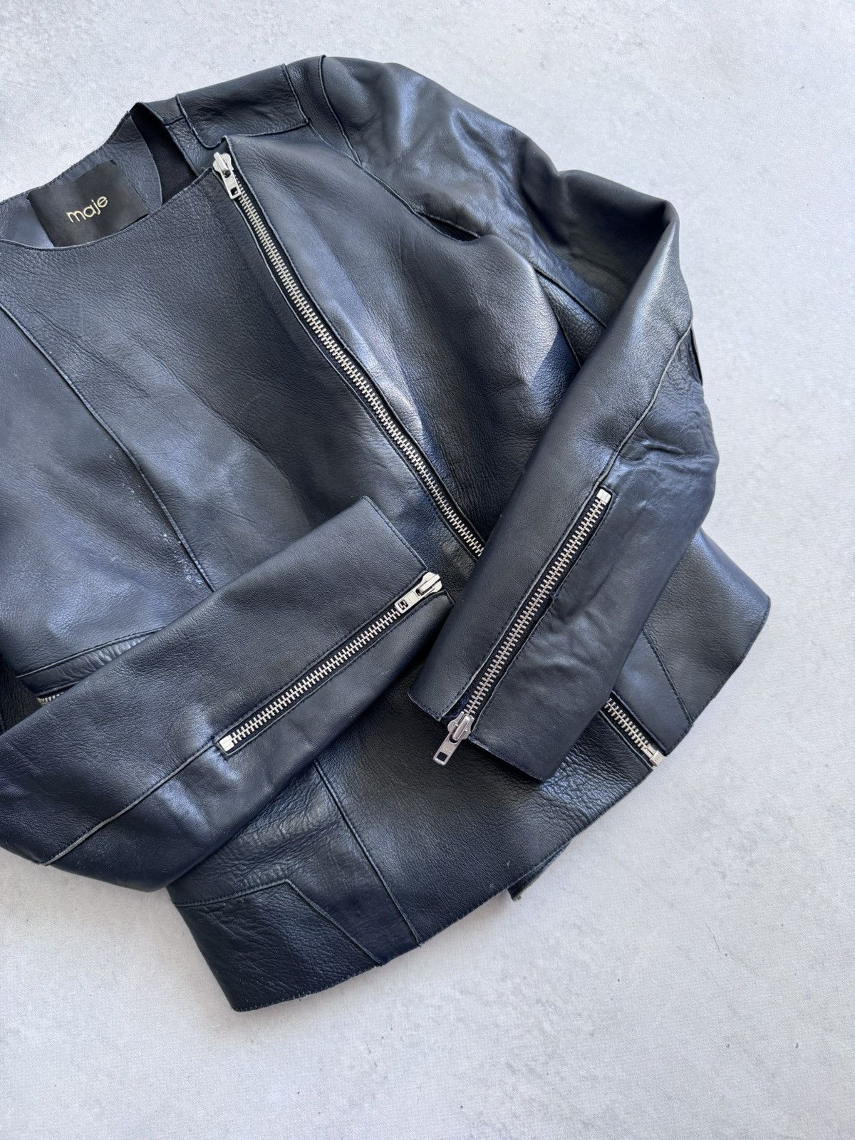 Maje Maje Leather Women’s Zip Biker Style Moto Jacket Y2K Size S / US 4 / IT 40 - 7 Thumbnail