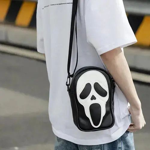 Funny Ghost Skull Crossbody Shoulder Bag in Black, Men's
