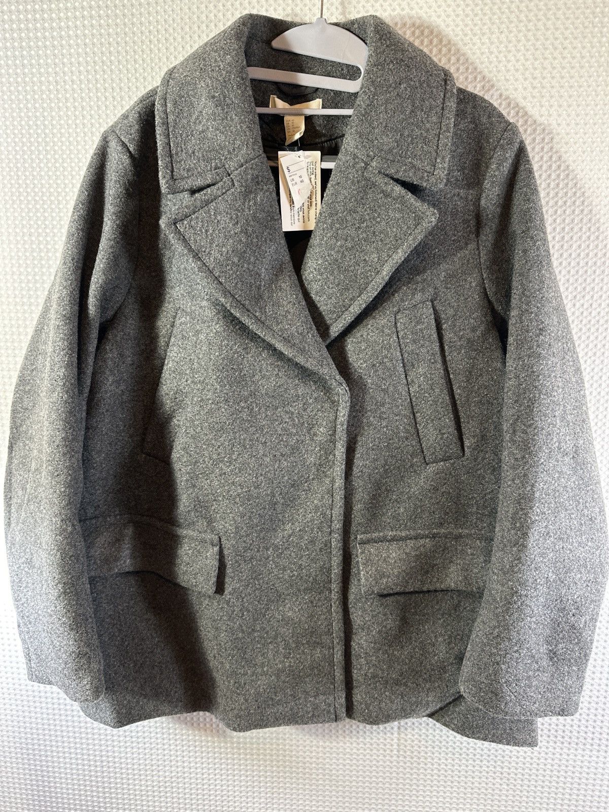 H&M H&M Dark Gray Melange Pea Coat Size L / US 10 / IT 46 - 2 Thumbnail