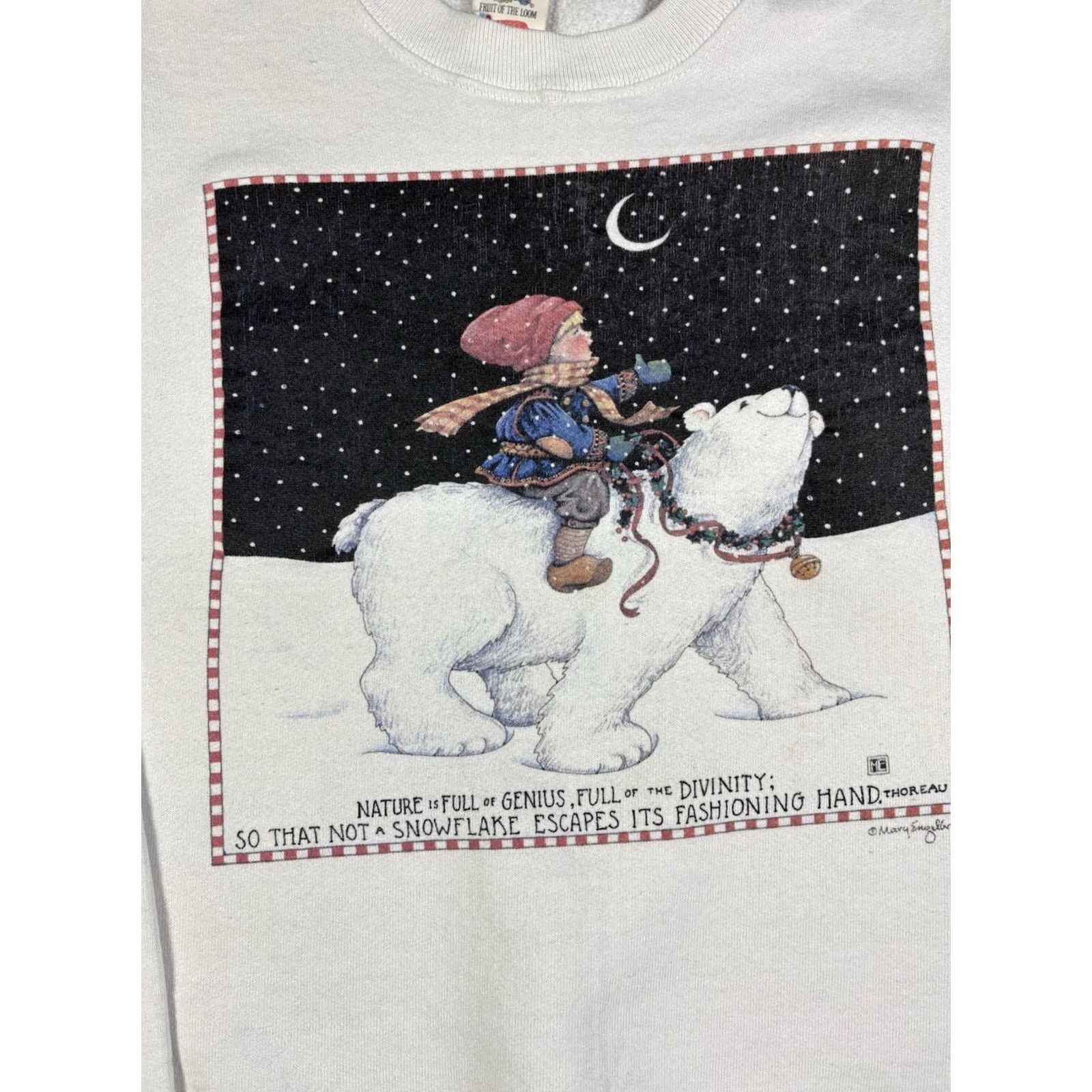 Fruit Of The Loom Vintage 80s Polar Bear Christmas Snowflake Sweatshirt White Pullover L Size US L / EU 52-54 / 3 - 3 Thumbnail