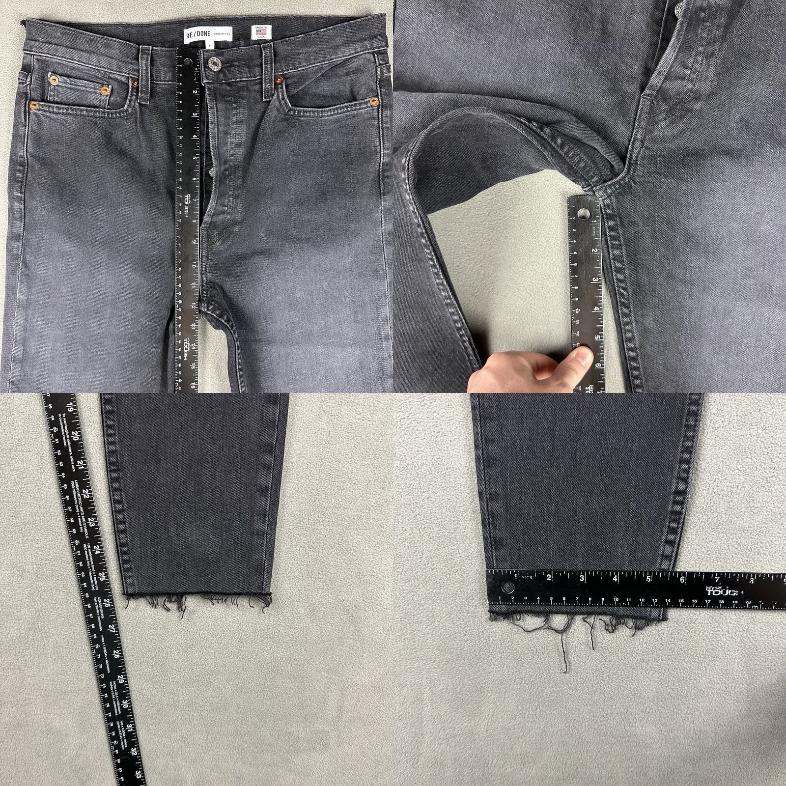 RE/DONE RE/DONE Jeans Womens 31 Dark Gray High Rise Ankle Crop Stretch Raw Hem NWT Size 24" / US 00 / IT 34 - 10 Thumbnail
