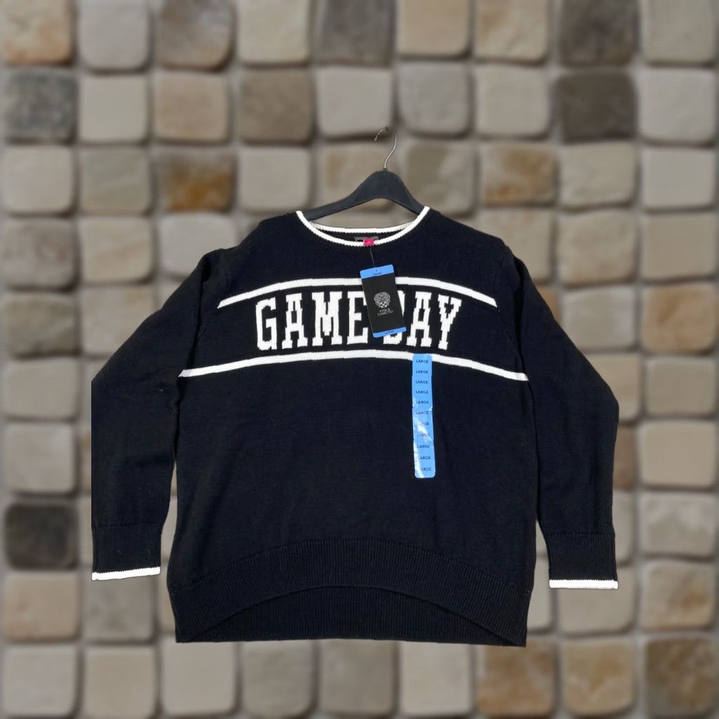 Vince Camuto Vince Camuto Pullover Sweater Womens Large Black Cotton Game Day Crew Neck NWT Long Sleeve Size L / US 10 / IT 46 - 1 Thumbnail