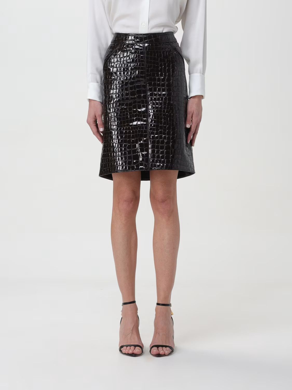Tom Ford o1w1db10525 GCL871 Crocodile-effect Leather Mini Skirt Black Size 25" / US 0 / IT 36 - 1 Thumbnail