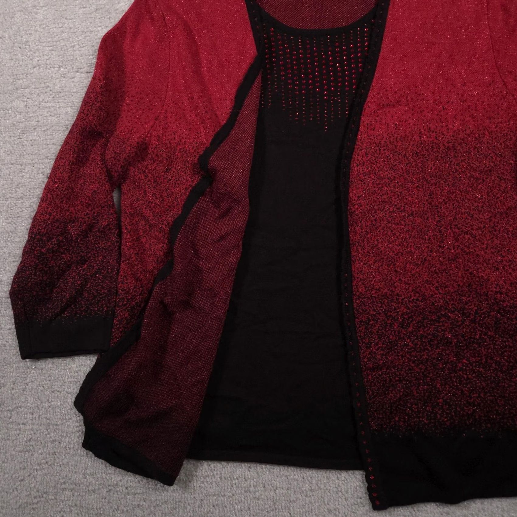 Vintage Alfred Dunner Sweater Cardigan Womens XL Red Ombre Rhinestone Open Front Geometric Knit 3/4 Sleeve Womens Size XL / US 12-14 / IT 48-50 - 5 Thumbnail
