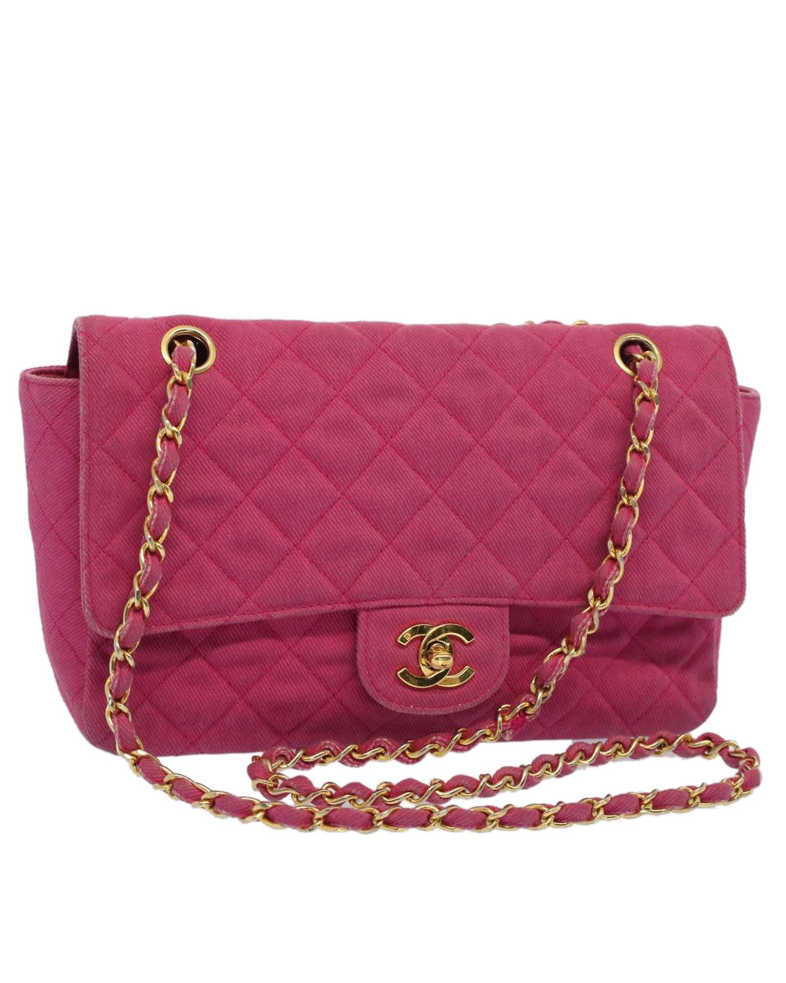 image of Chanel Pink Canvas Shoulder Bag With Matelasse Design, Women's
