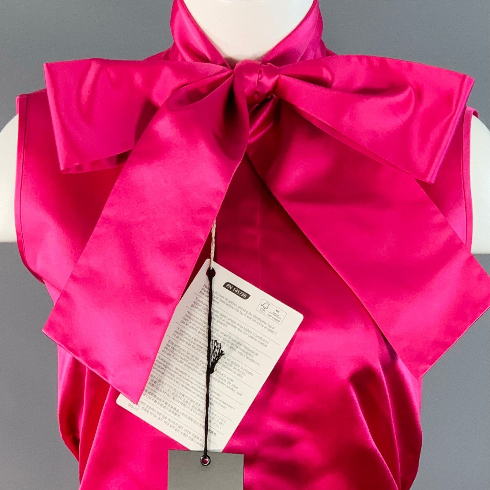 Dsquared2 DSQUARED2 Size XS Fuchsia Silk Sleeveless Bow Dress Top Size XS / US 0-2 / IT 36-38 - 2 Thumbnail