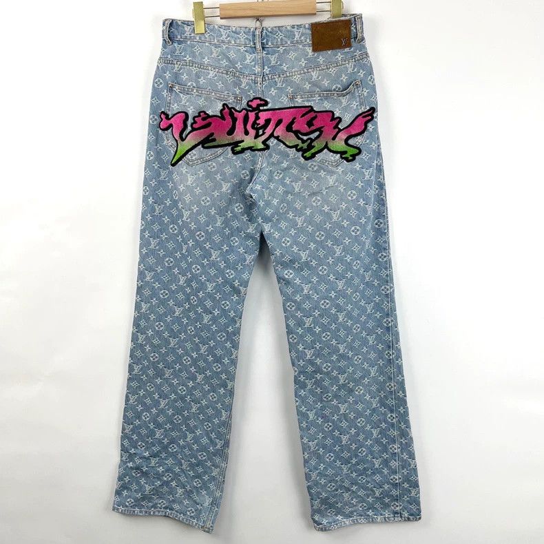 Louis Vuitton Louis Vuitton Flocked flame print full-print print jeans 25 Size US 31 - 2 Thumbnail