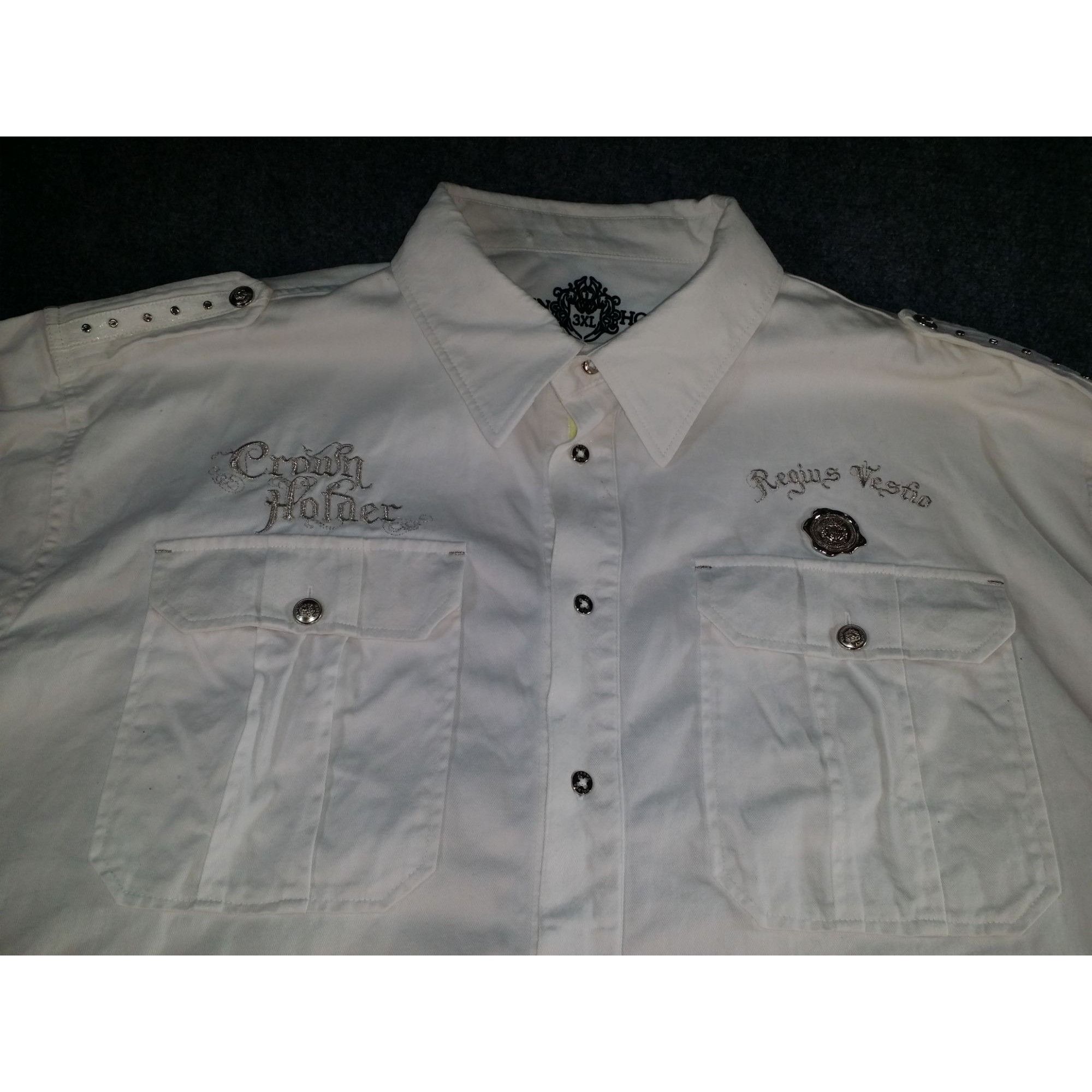 Other Crown Holder Button UP Shirt Men Sz 3XL White Rhinestone Emb Size US XXL / EU 58 / 5 - 2 Thumbnail