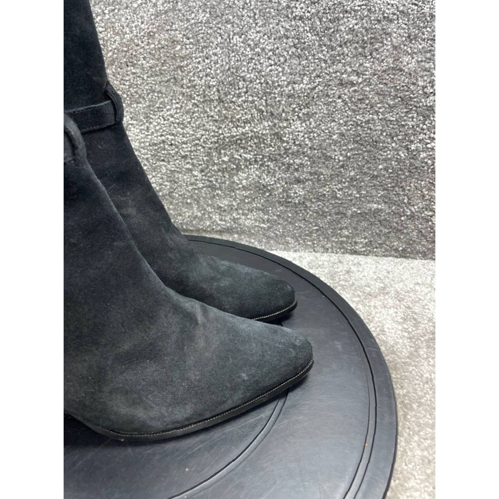 Celine CELINE Boots Womens SIZE 41 EU 10.5 US Black Suede Ankle Block Bootie Counter Buckle Leather Lining Outdoor Heel Mid 2-2.9 in Casual Vintage No Size US 10.5 / IT 40.5 - 2 Thumbnail