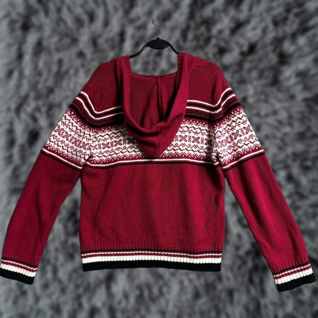 Vintage VINTAGE Sonoma Hooded Sweater Womens Large Fair Isle Grandpa 90s Christmas Knit Pullover Red Hot Retro Womens Size L / US 10 / IT 46 - 1 Thumbnail