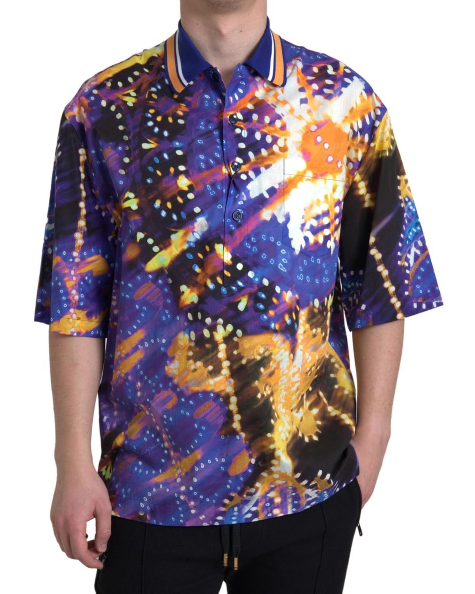 image of Dolce Gabbana Luminaire Print Cotton Polo Shirt, Men's (Size Medium)