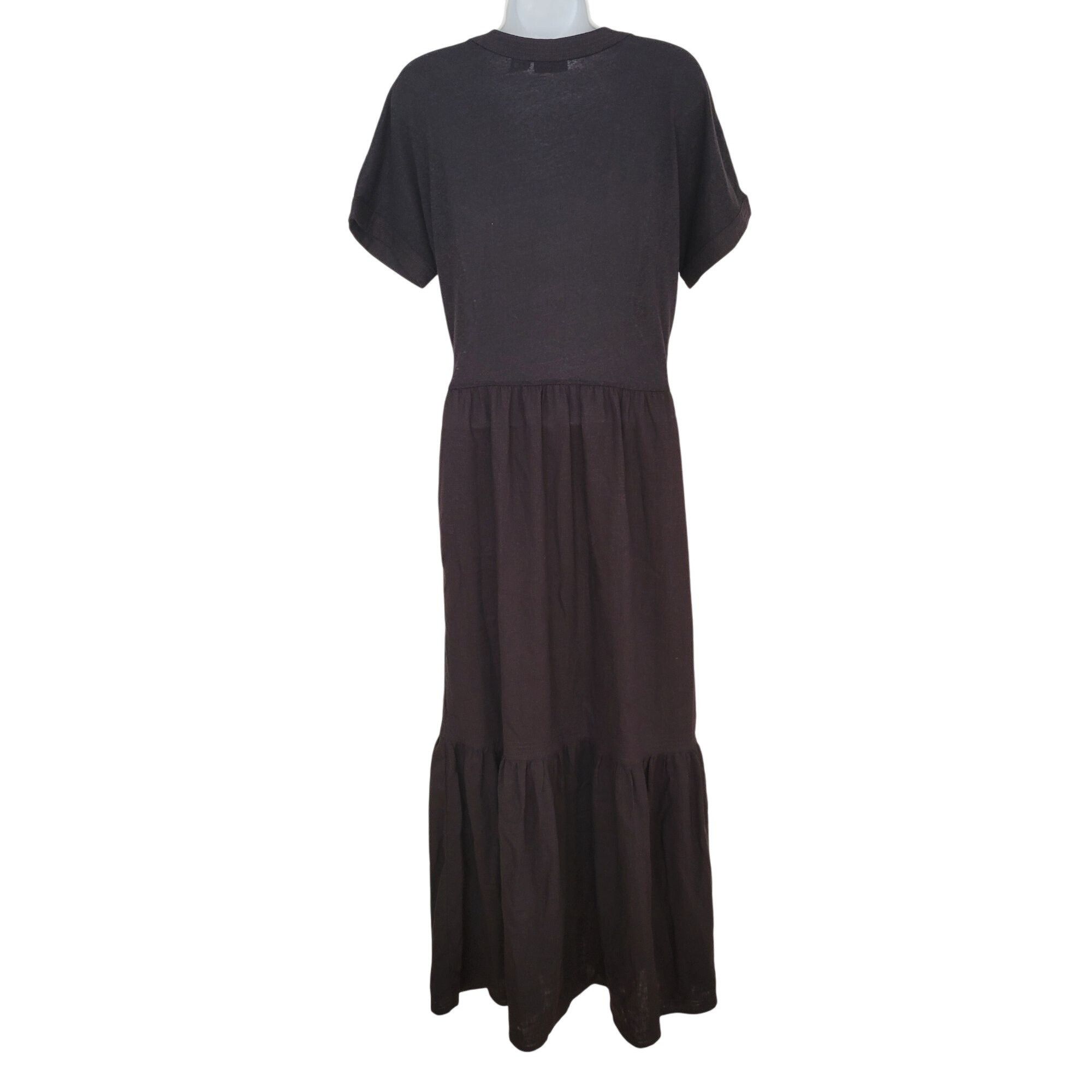 Elie Tahari Tahari M Black Maxi Dress V Neck Tiered Skirt Linen Blend Po Size M / US 6-8 / IT 42-44 - 4 Thumbnail
