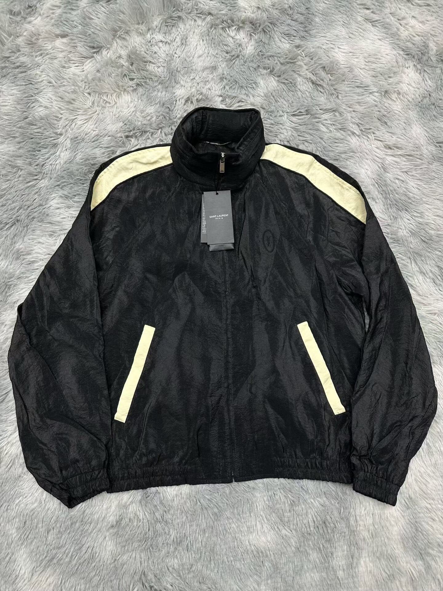 Saint Laurent Paris Saint Laurent Black Cream Striped Nylon Jacket Size US S / EU 44-46 / 1 - 1 Thumbnail