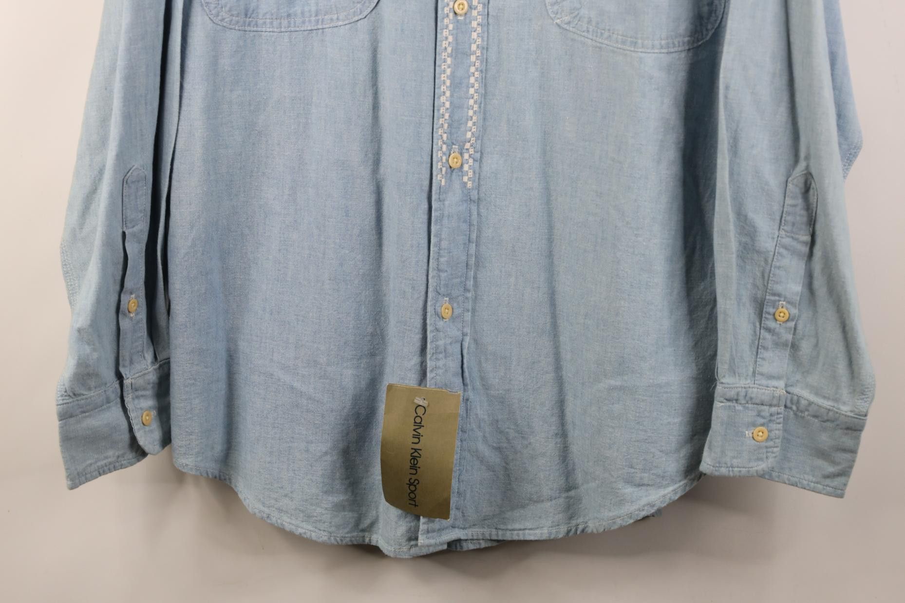Calvin Klein Deadstock Vtg 90s Calvin Klein Chambray Work Collared Shirt Size US L / EU 52-54 / 3 - 3 Thumbnail