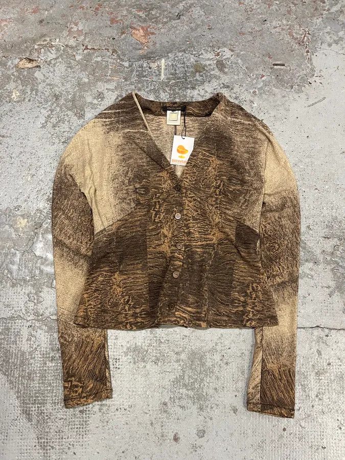 Roberto Cavalli 2000s Roberto Cavalli Brown Eroded Effect Cardigan Size M / US 6-8 / IT 42-44 - 1 Thumbnail