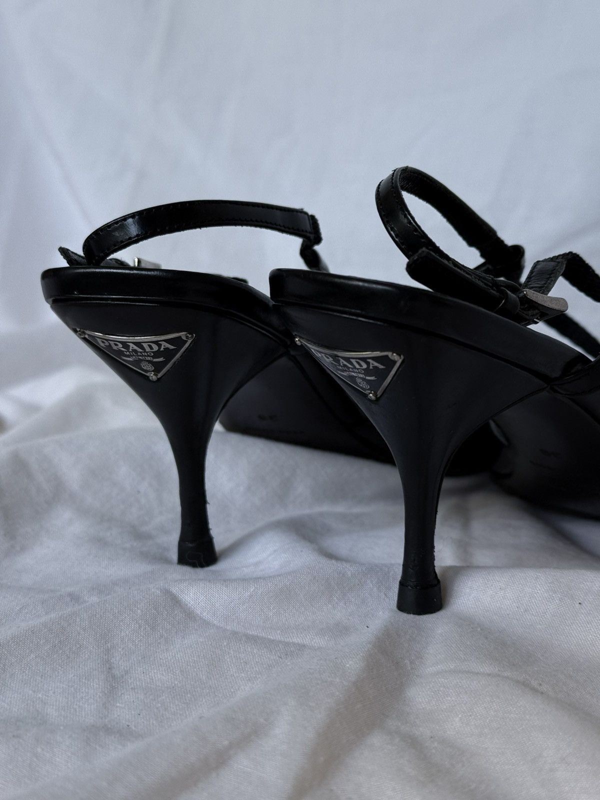 Prada Prada Black Patent Leather Metal Plaque Sandals Mules Size US 6 / IT 36 - 7 Thumbnail