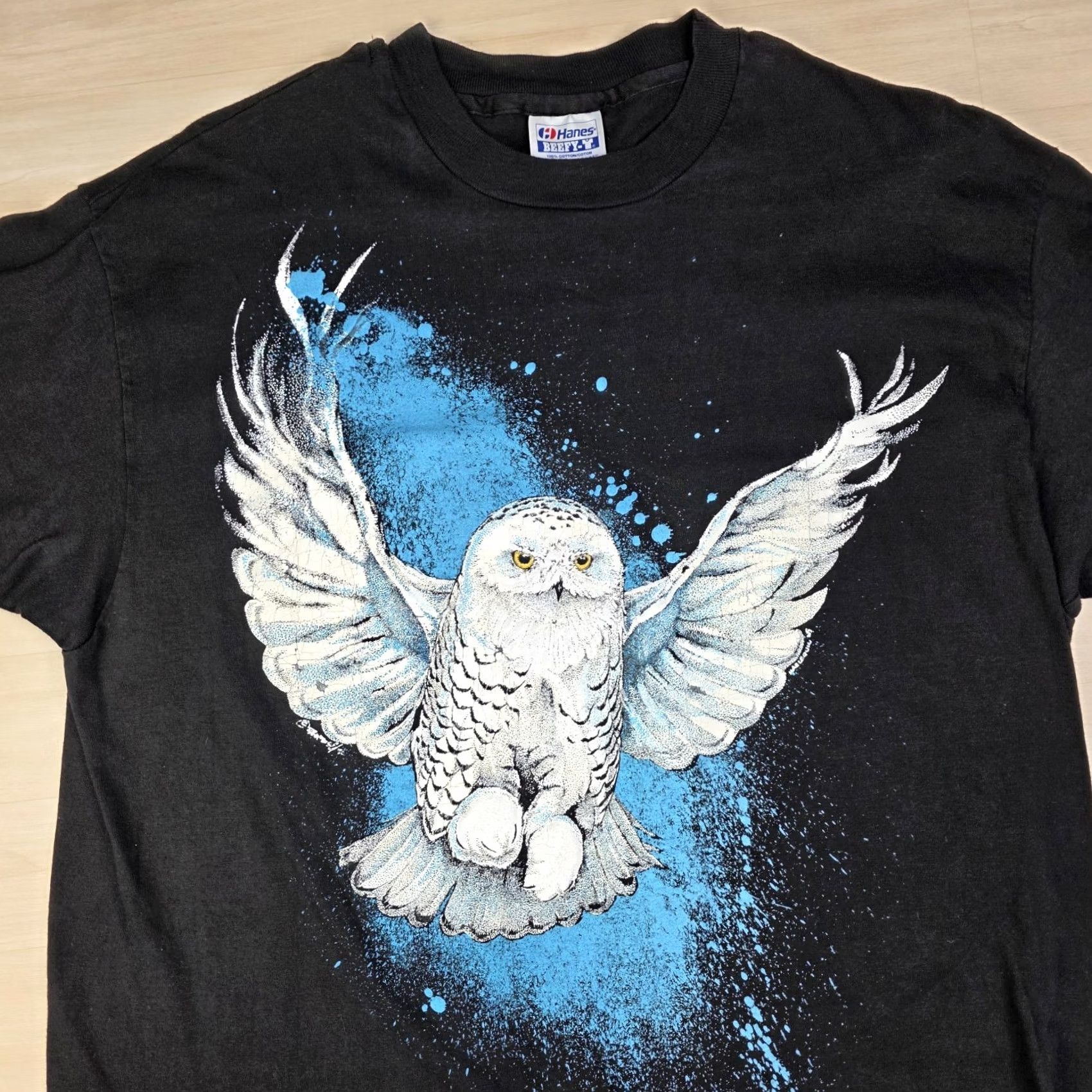 Hanes VINTAGE 90s Snowy Owl Graphic Puff Print Shirt Mens Large Beige Nature Animal Owl Stitch Graphical Single Stitch Hanes Shirt Size US L / EU 52-54 / 3 - 3 Thumbnail