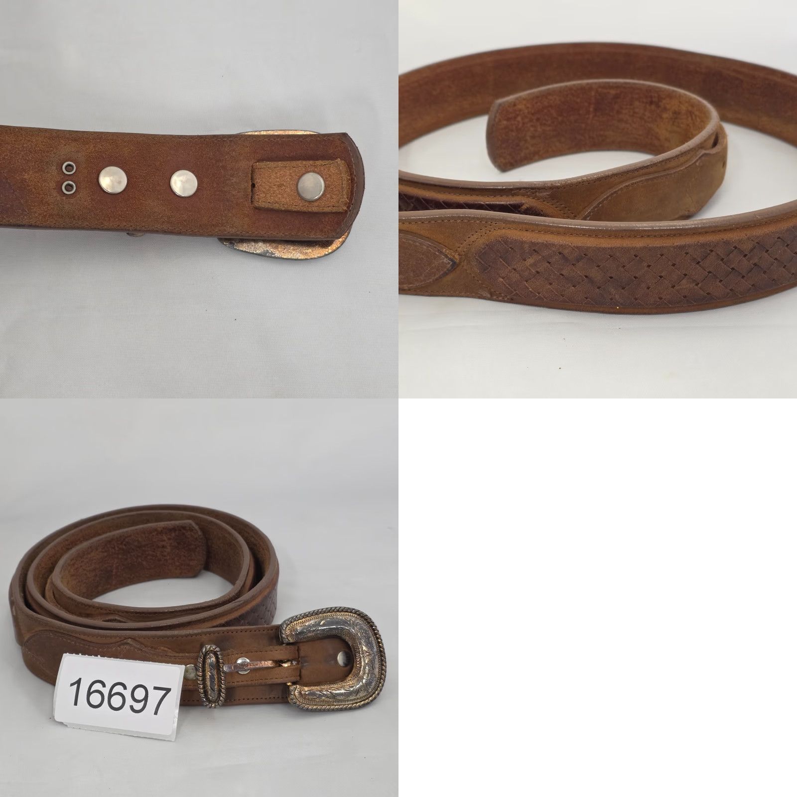 Vintage Nadim Western Belt Genuine Leather Size 38 Brown USA Buckle Accents 1 3/8 in Belt Men Size 38 - 8 Thumbnail