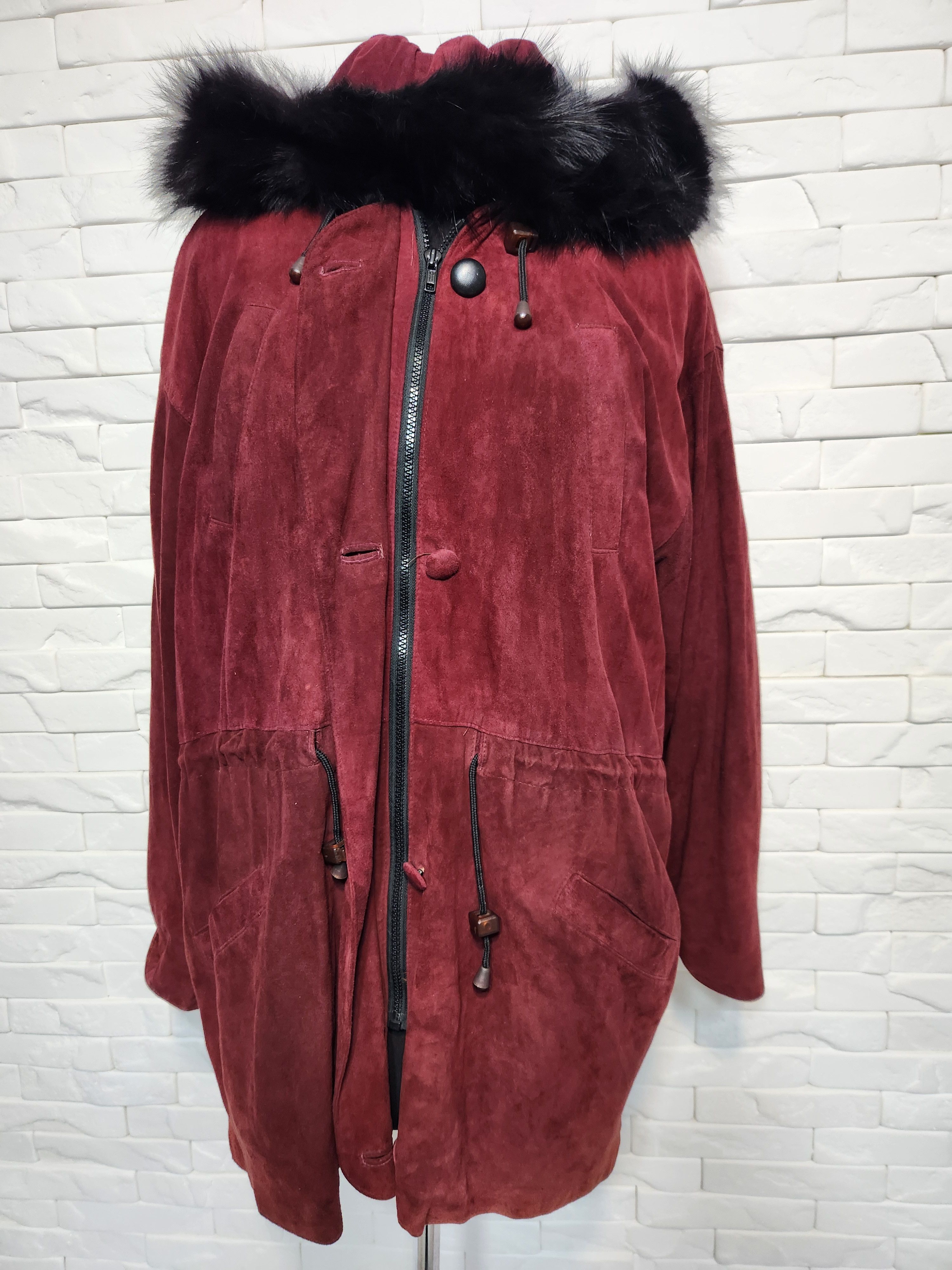 Genuine Leather Burgundy Suede Leather Jacket: Women's Hooded Jacket Size 3XL / US 20-22 - 7 Thumbnail